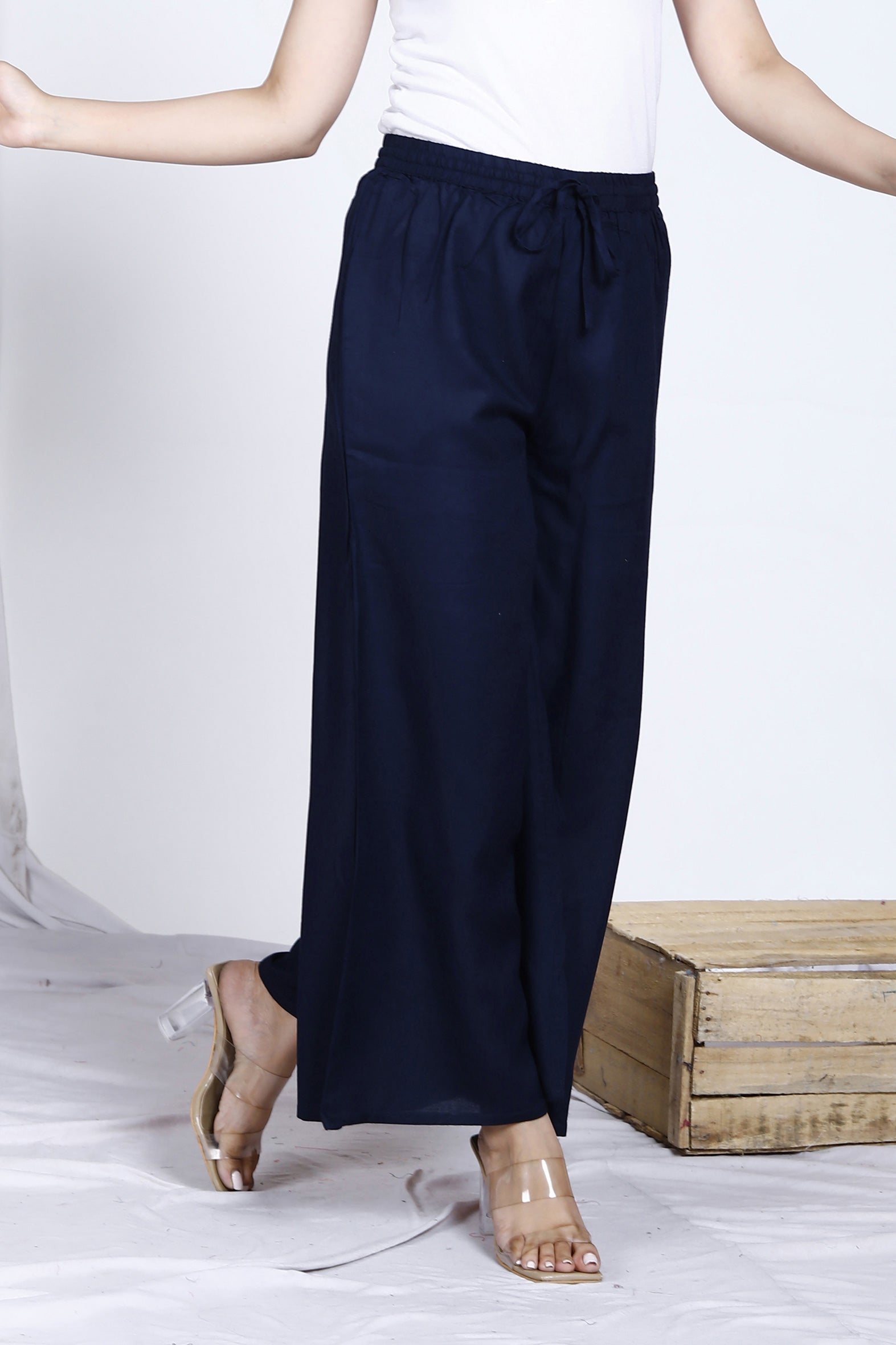 Classic Navy Plain Rayon Palazzo