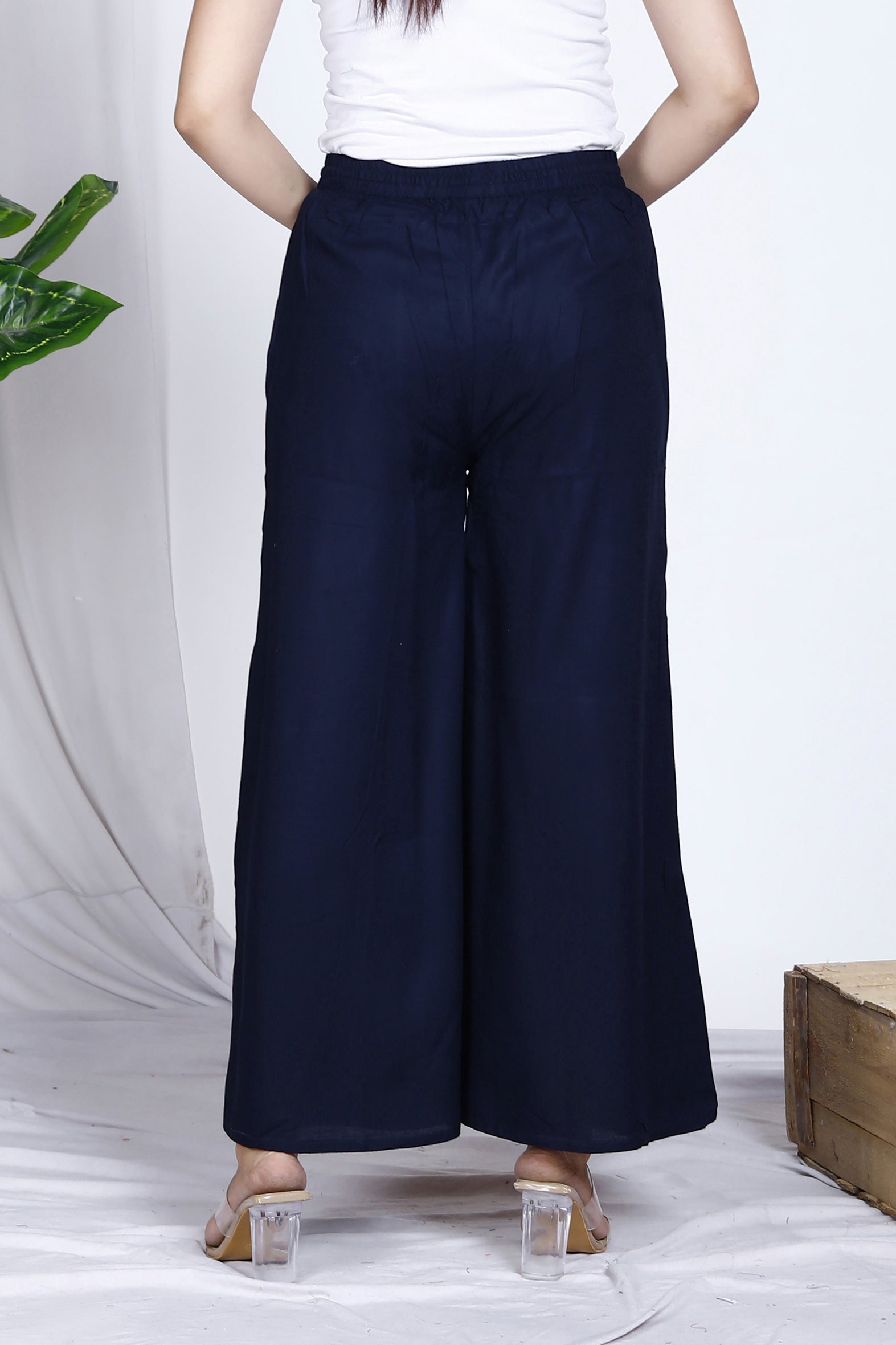 Classic Navy Plain Rayon Palazzo