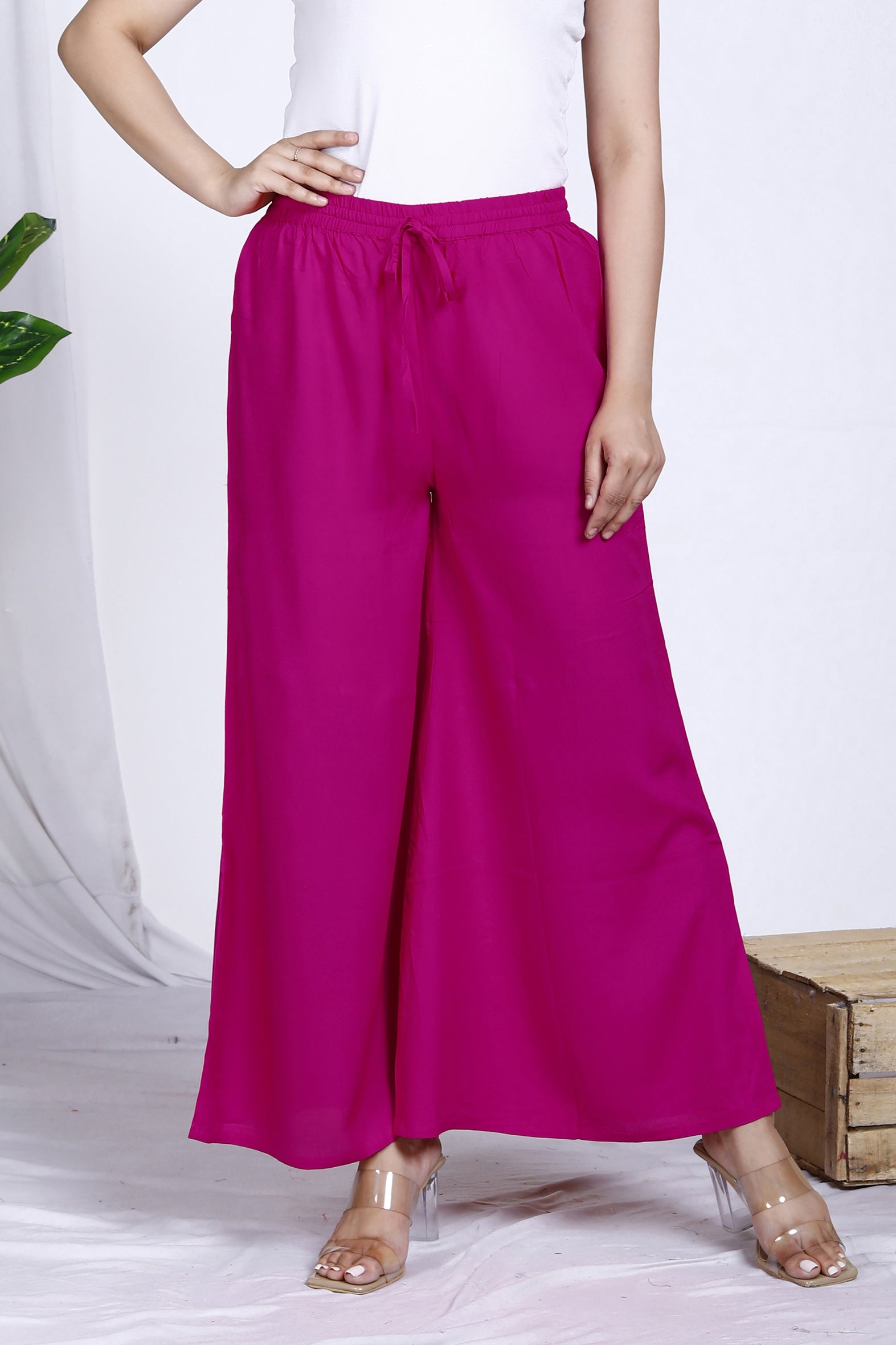 Pretty Pink Plain Rayon Palazzo