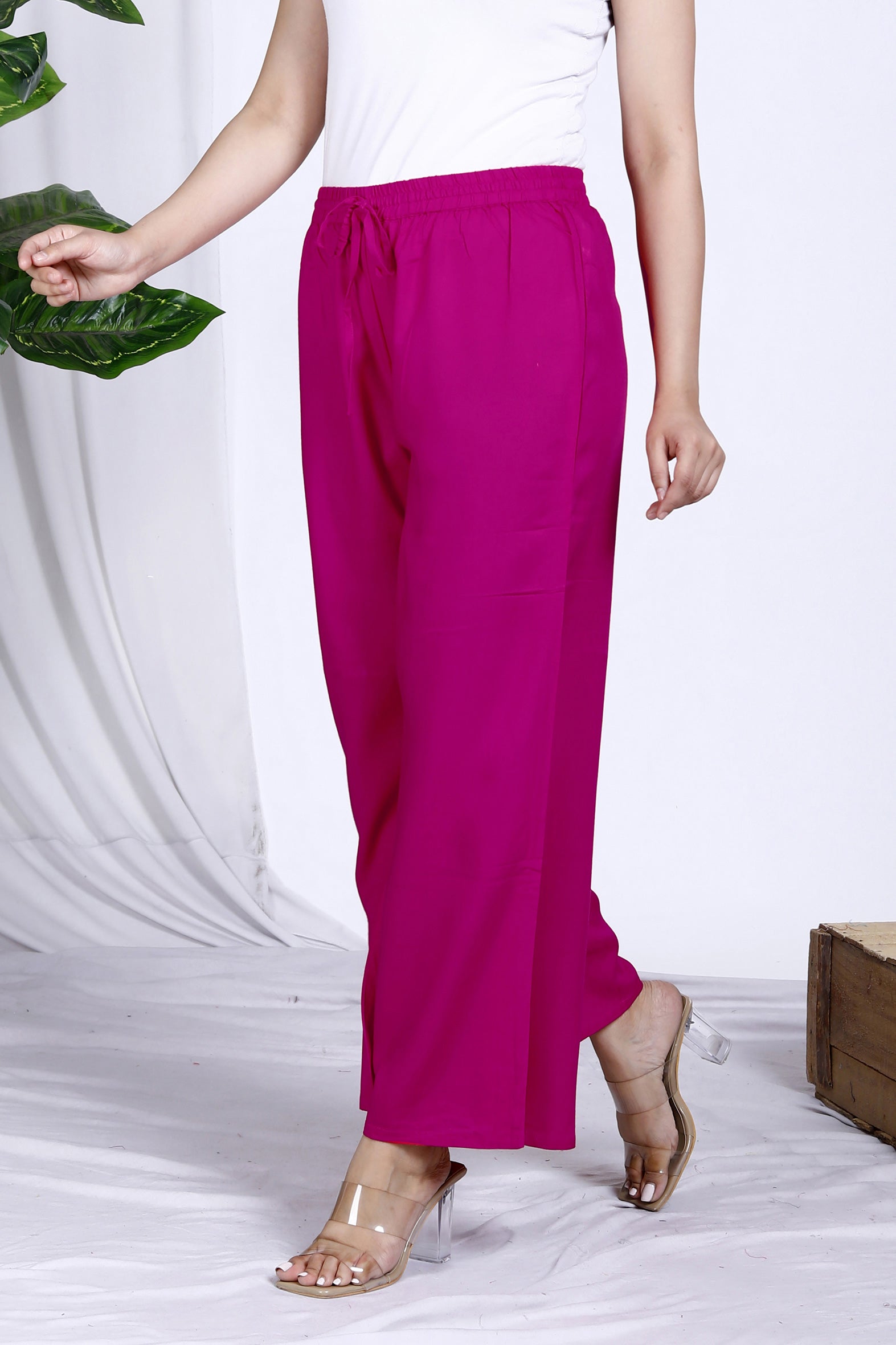 Pretty Pink Plain Rayon Palazzo