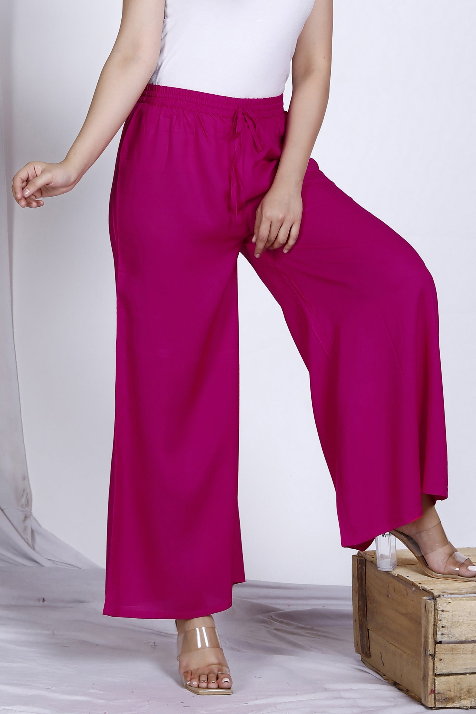 Pretty Pink Plain Rayon Palazzo