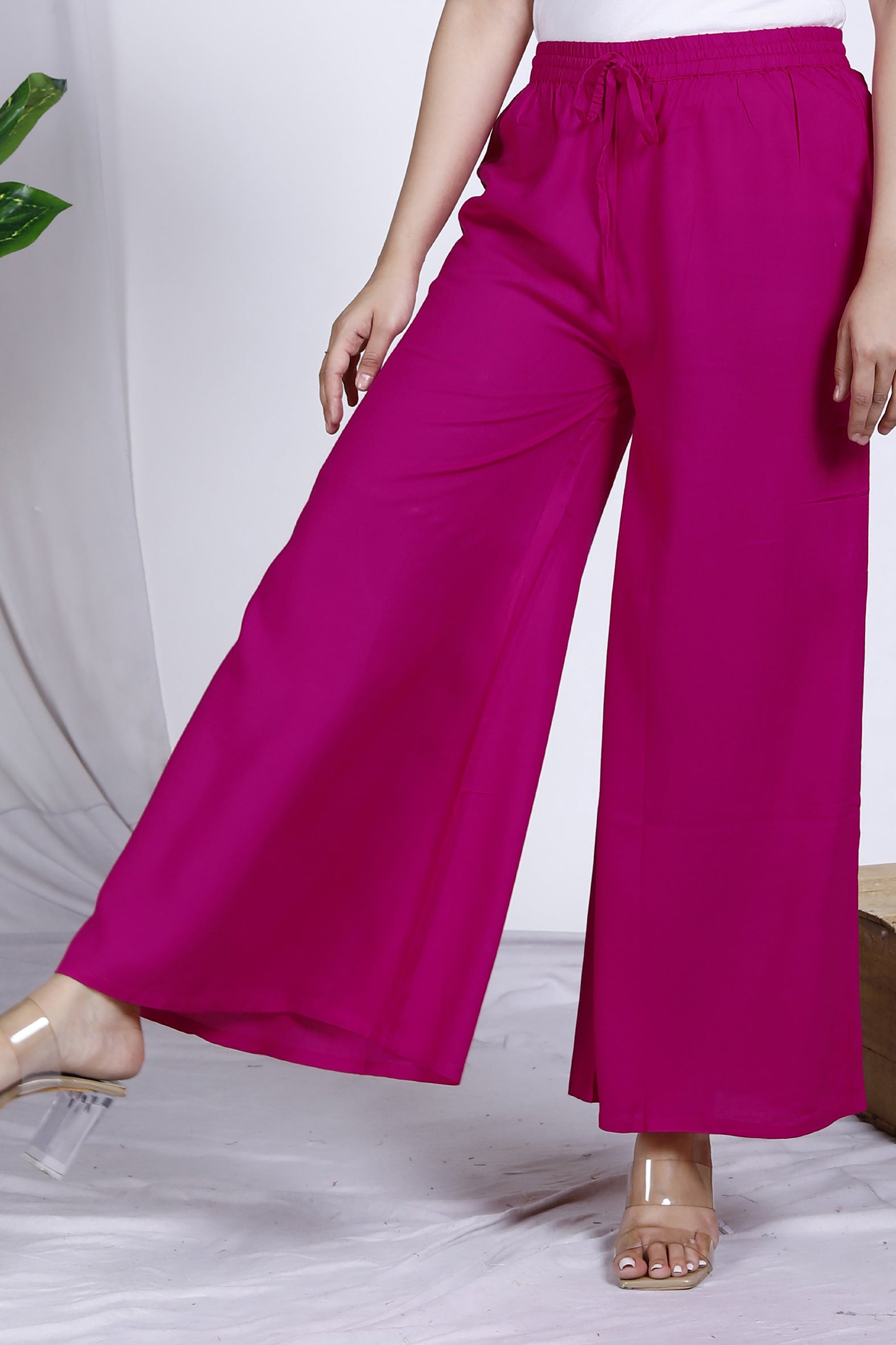 Pretty Pink Plain Rayon Palazzo