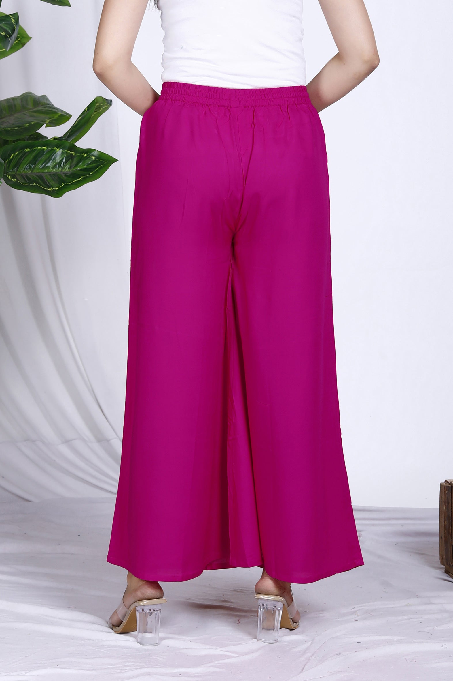 Pretty Pink Plain Rayon Palazzo