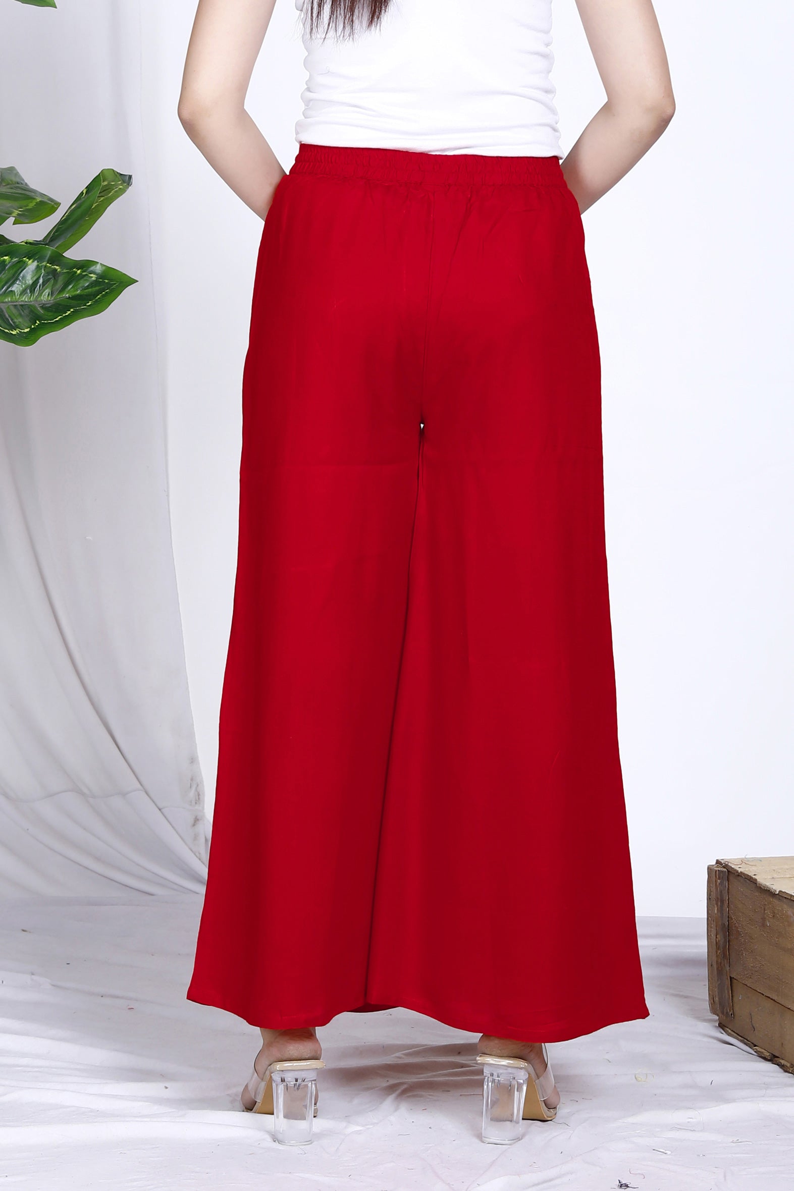 Versatile Red Plain Rayon Palazzo