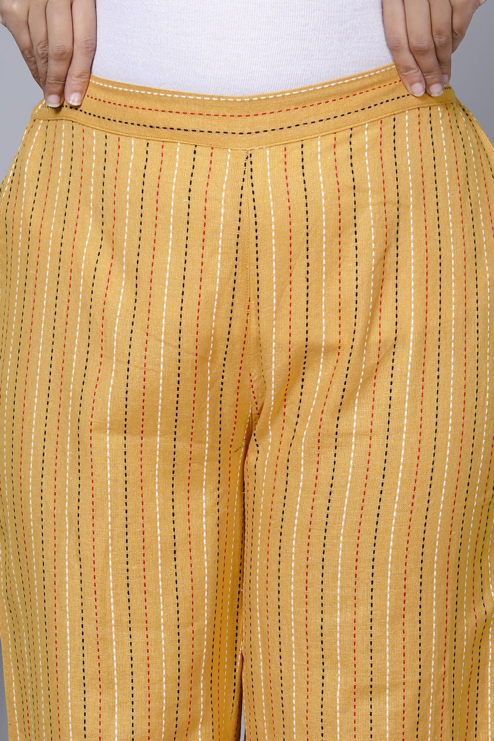 Bright Yellow Striped Printed Cotton Palazzo
