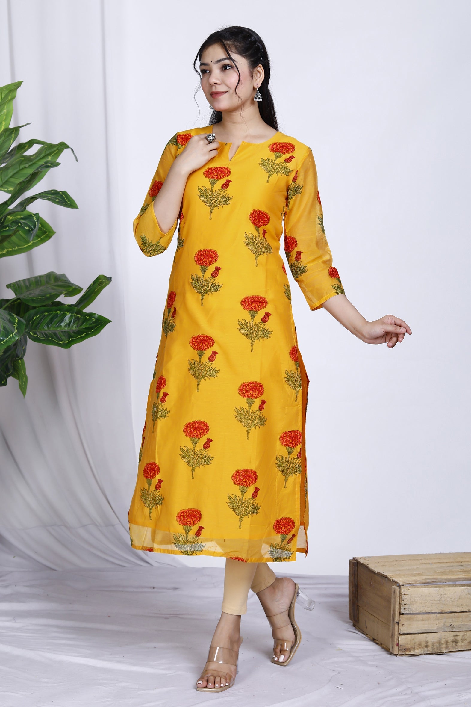 Timeless Mustard Butta Printed Chanderi Kurta for Women