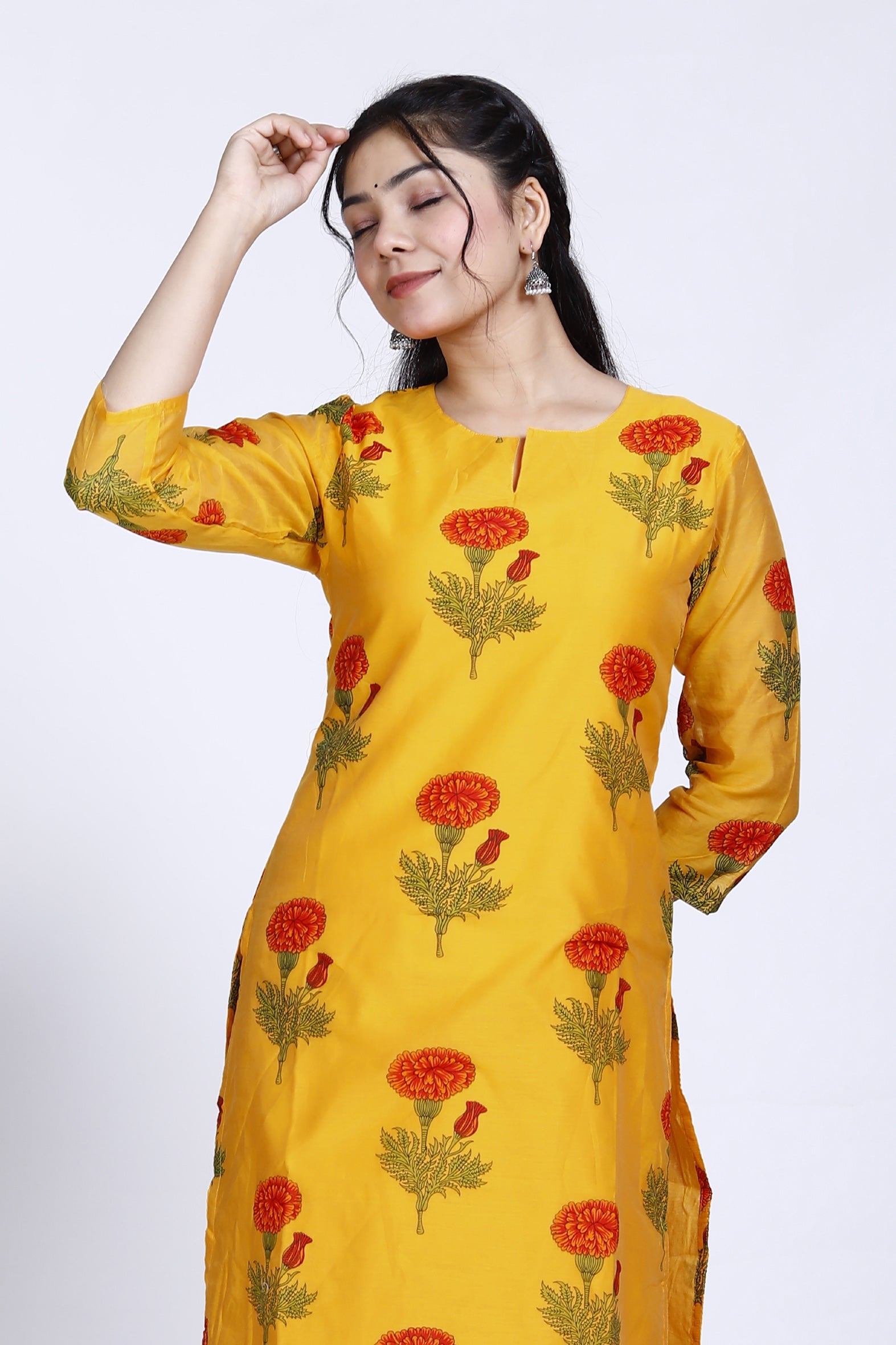 Timeless Mustard Butta Printed Chanderi Kurta for Women
