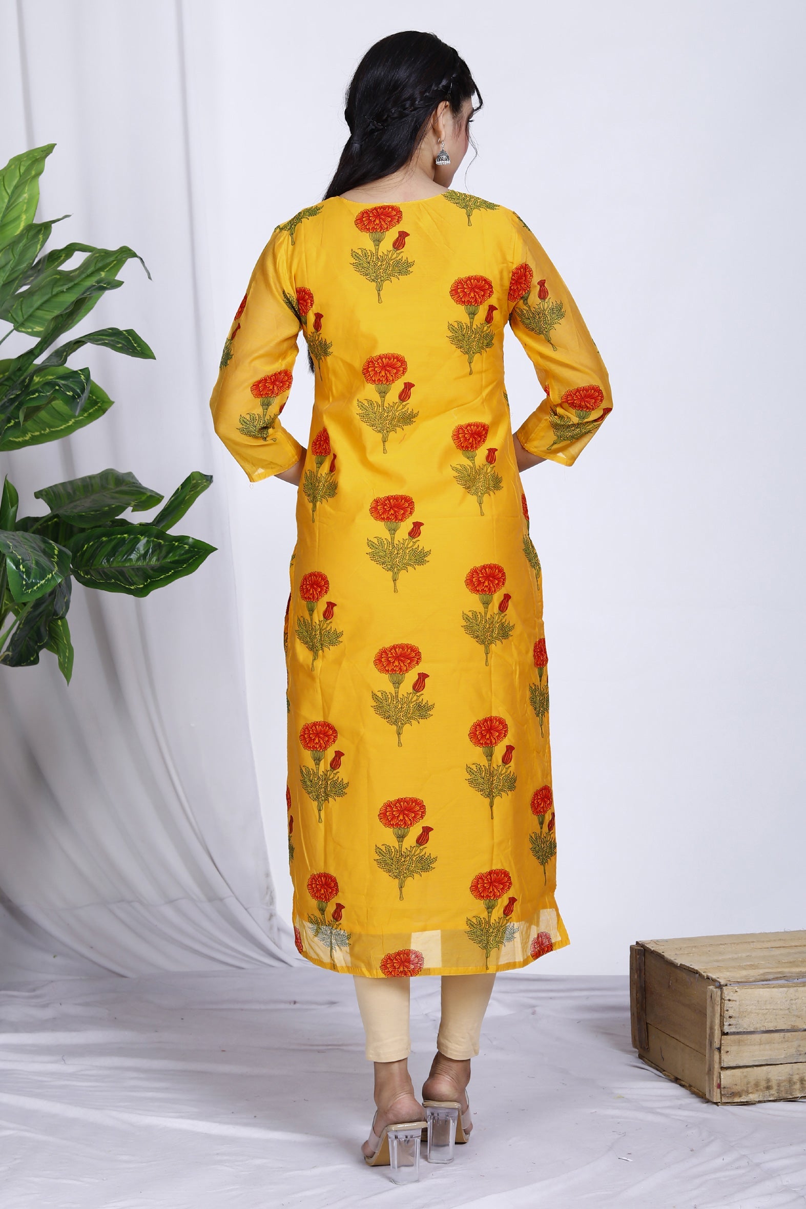 Timeless Mustard Butta Printed Chanderi Kurta for Women