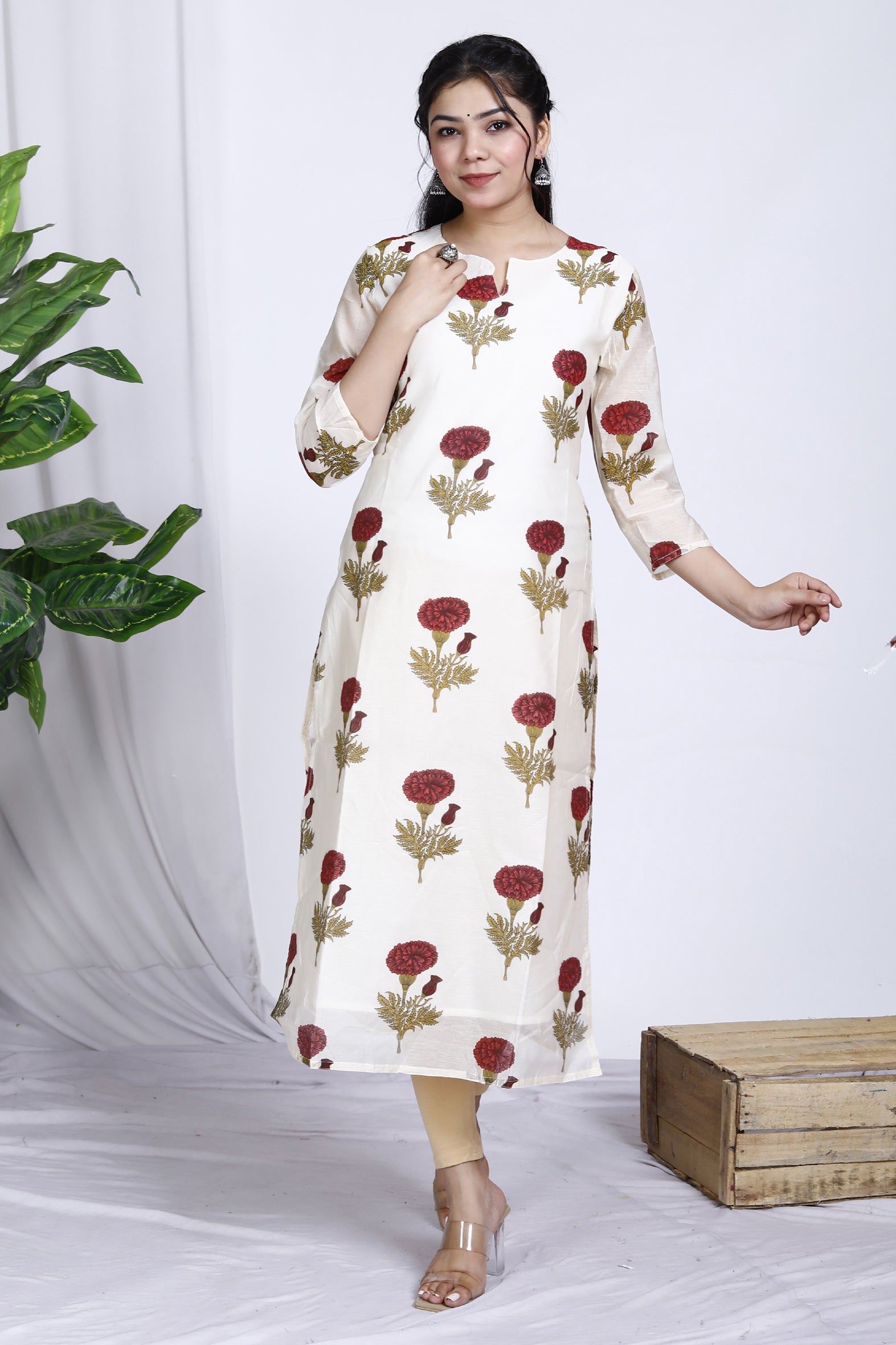 Mesmerizing White Butta Printed Chanderi Kurta for Women