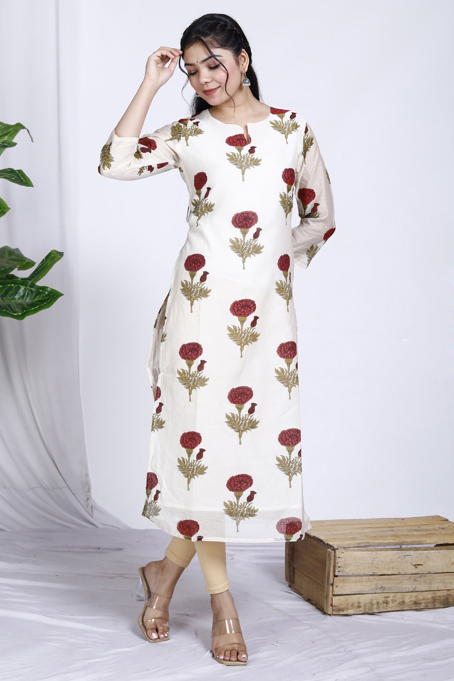 Mesmerizing White Butta Printed Chanderi Kurta for Women