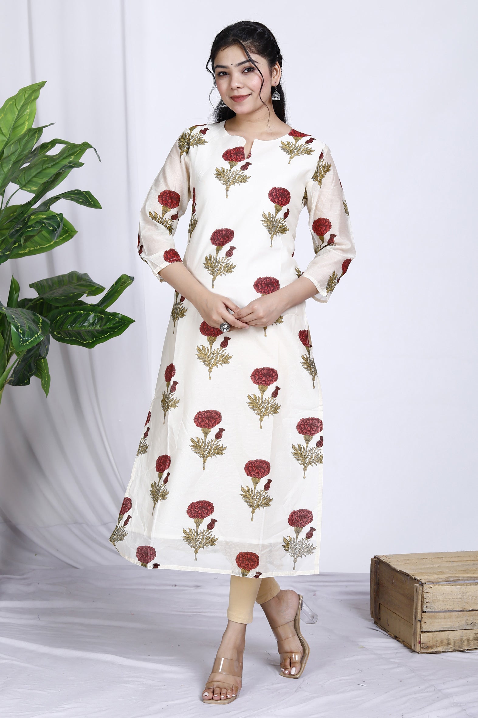 Mesmerizing White Butta Printed Chanderi Kurta for Women