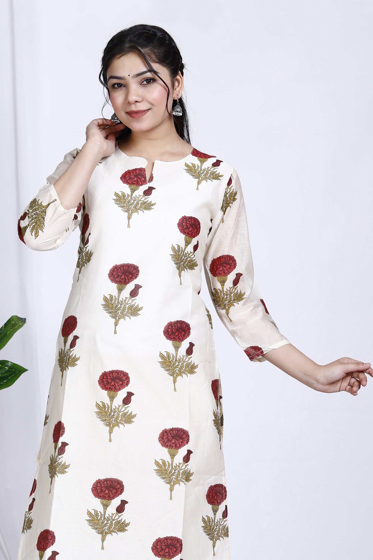 Mesmerizing White Butta Printed Chanderi Kurta for Women