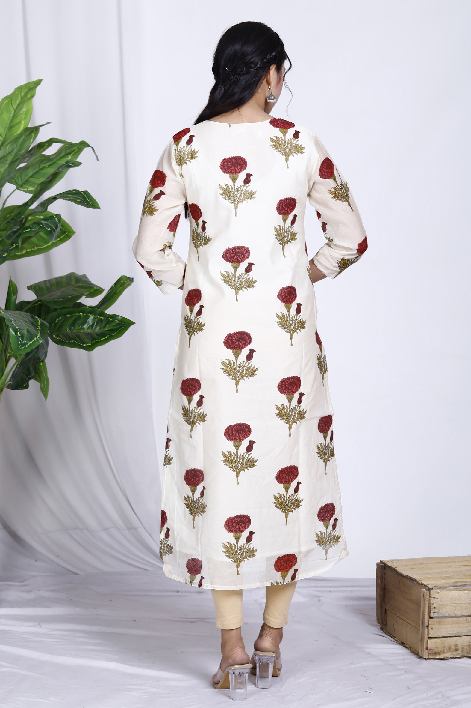 Mesmerizing White Butta Printed Chanderi Kurta for Women