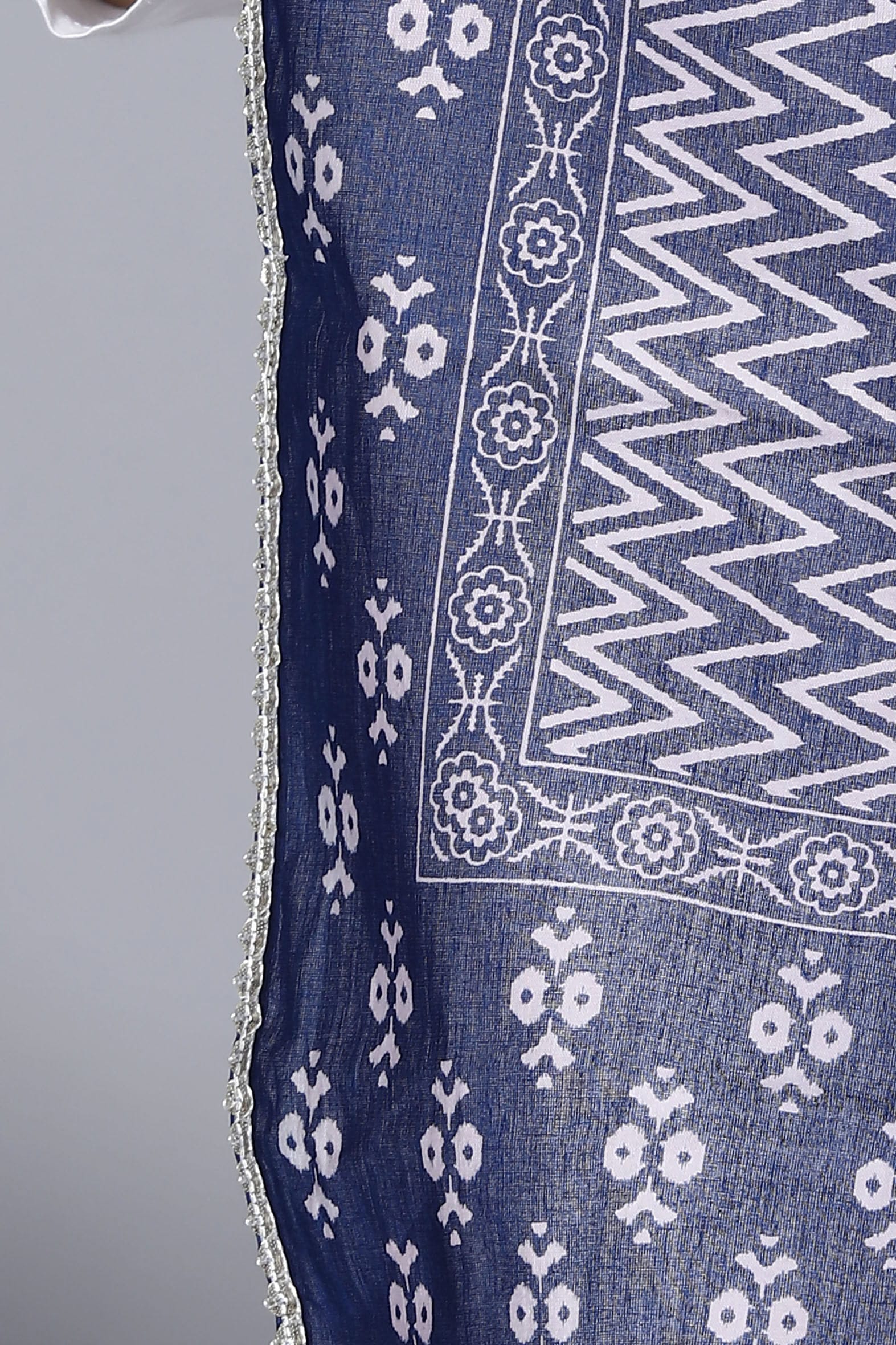 Stylish Navy Hand Block Printed Mulmul Cotton Dupatta