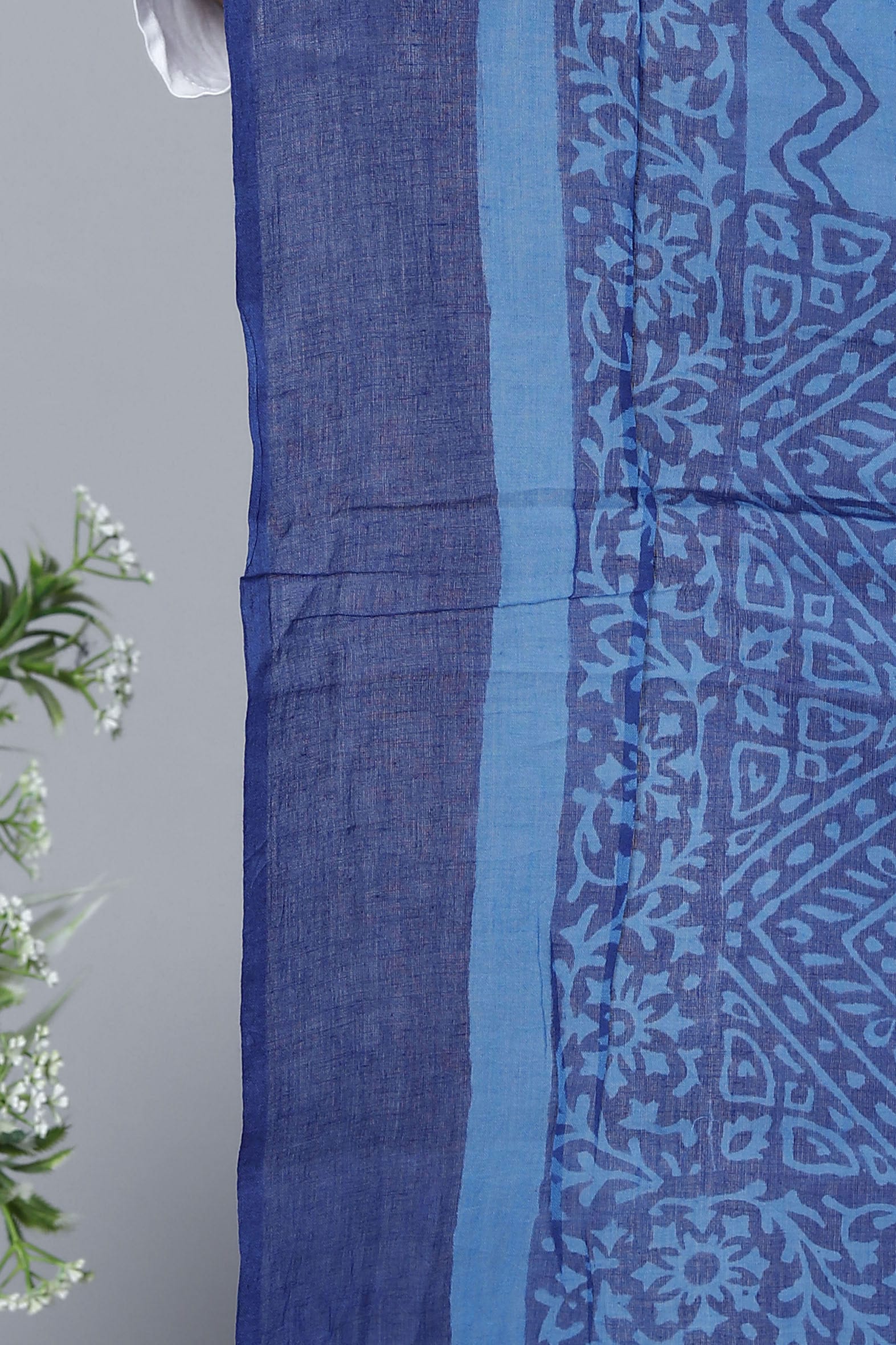 Beautiful Blue Hand Block Printed Mulmul Cotton Dupatta