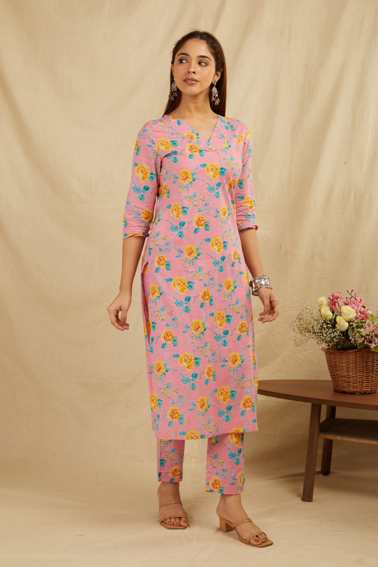 Peach Cotton Straight Kurta Pant Set - Elegant & Comfy