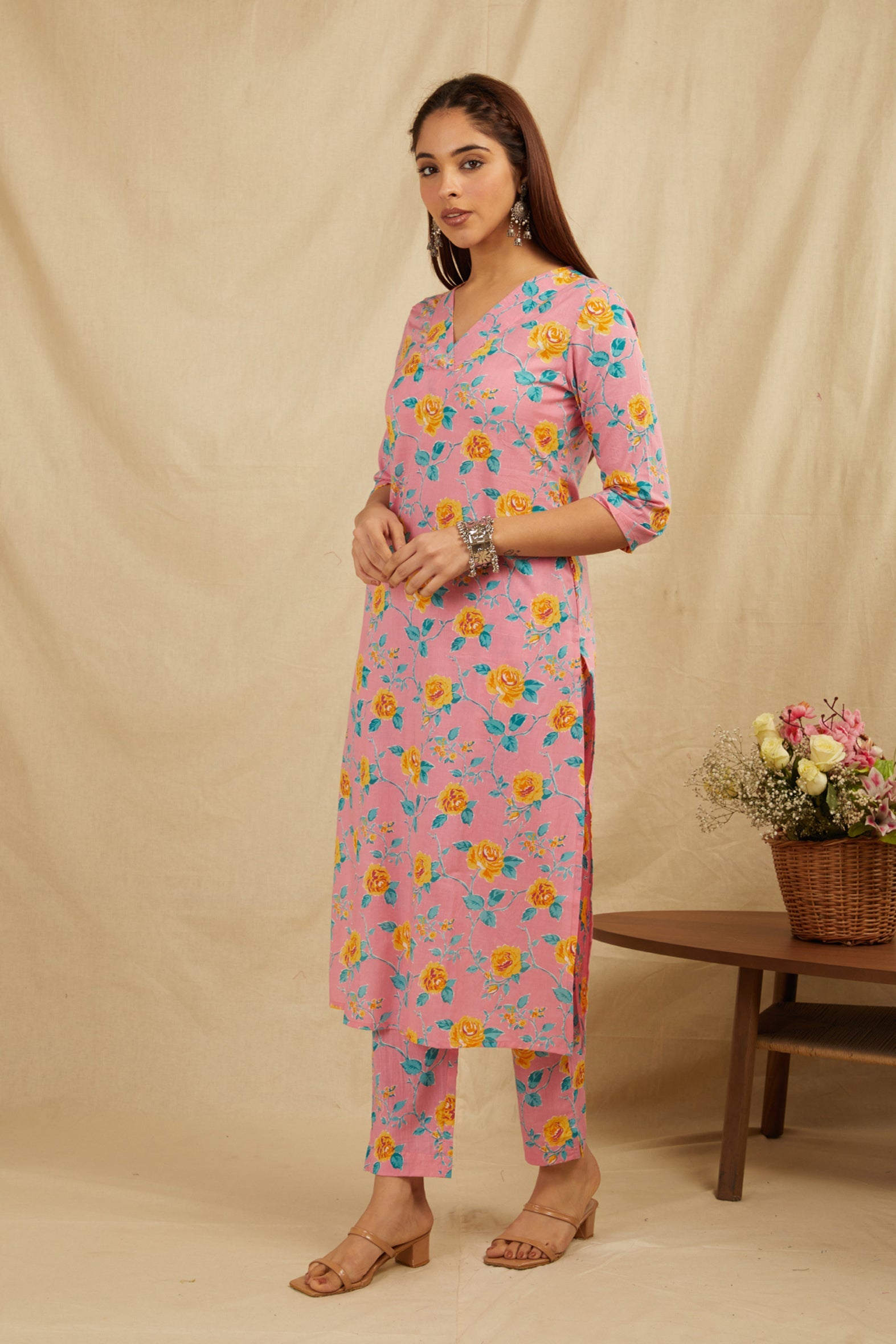 Peach Cotton Straight Kurta Pant Set - Elegant & Comfy