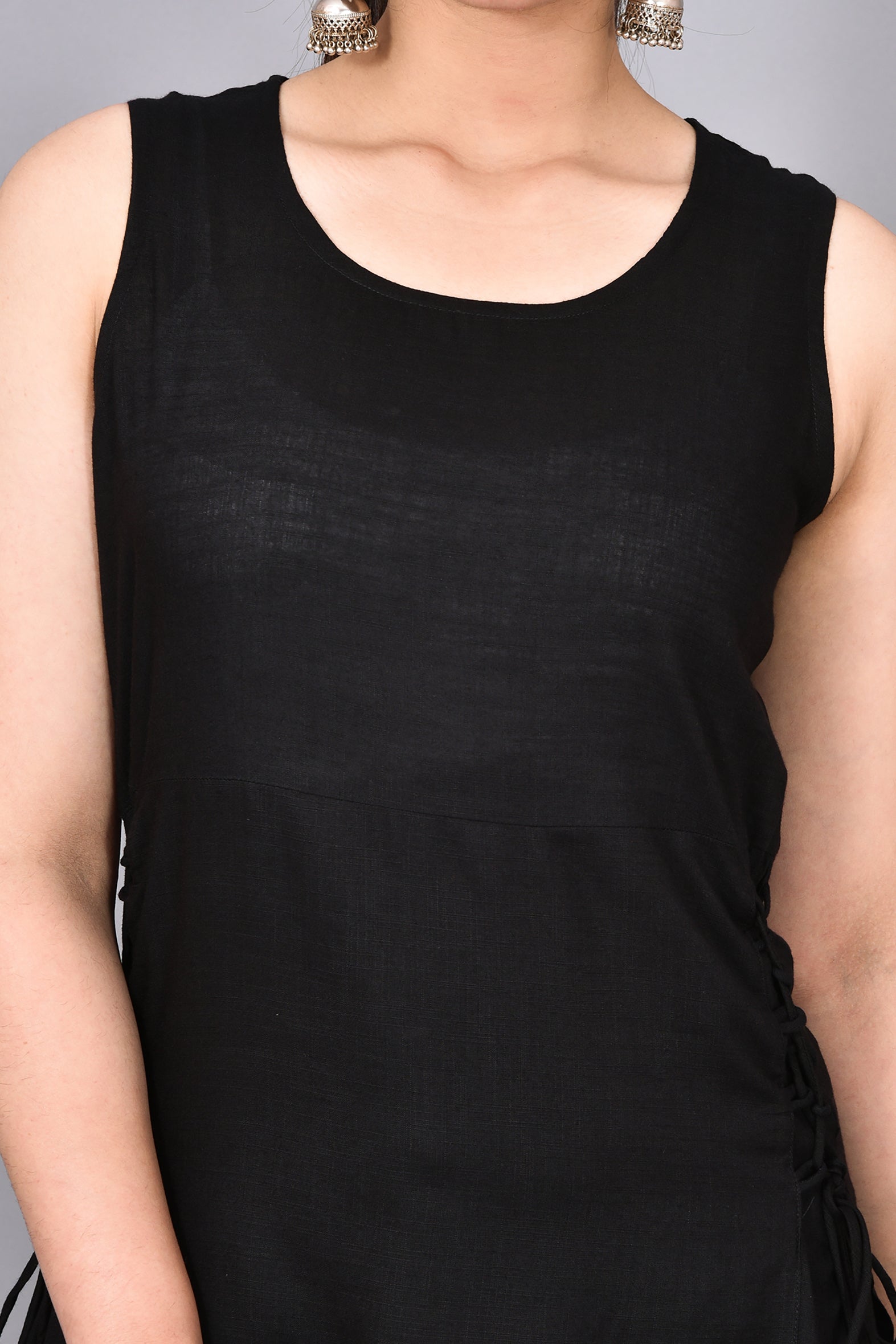 Black Solid Rayon Kurta with Pants Set