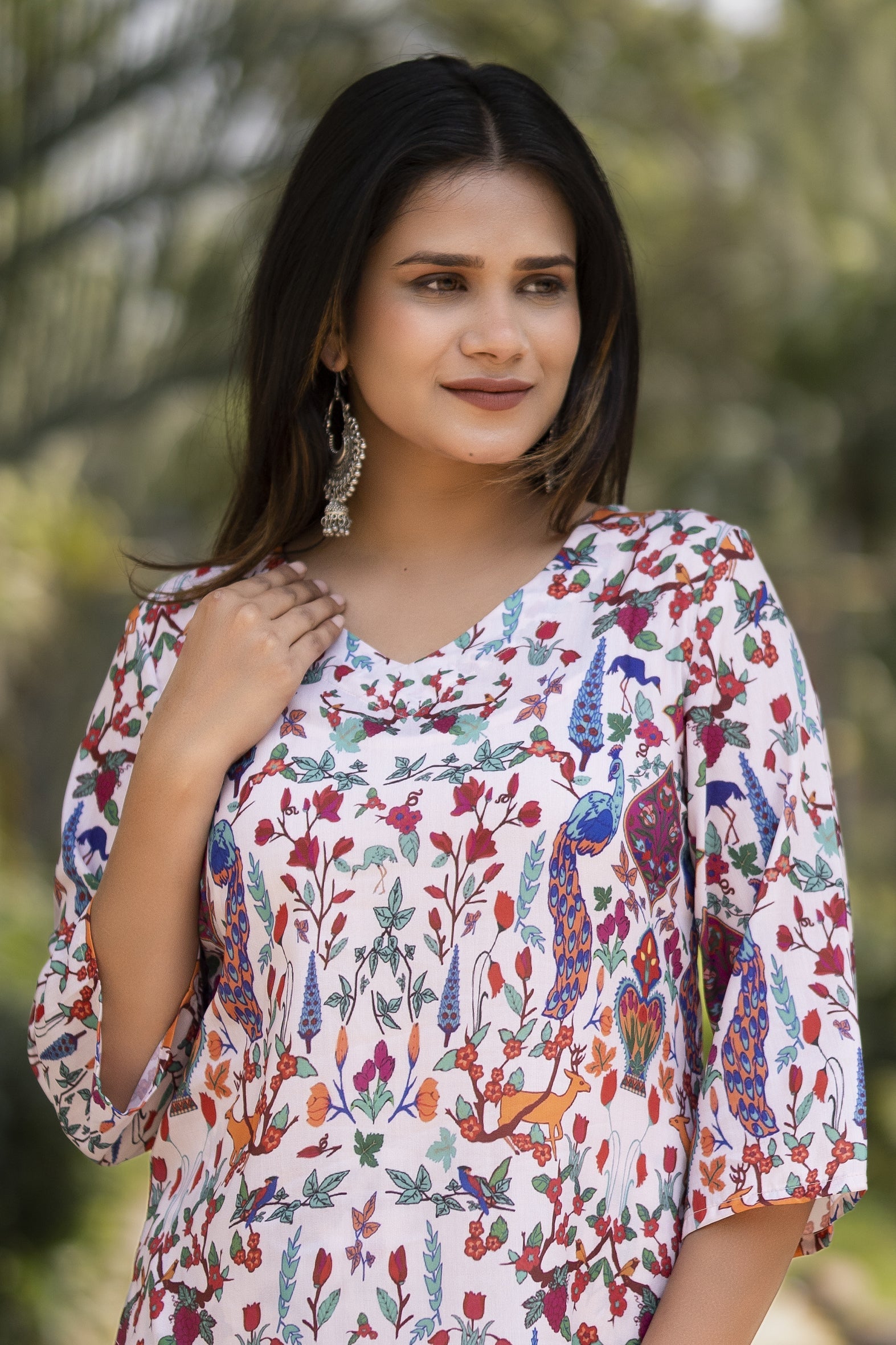 White Printed Muslin Straight Kurta Pants Set