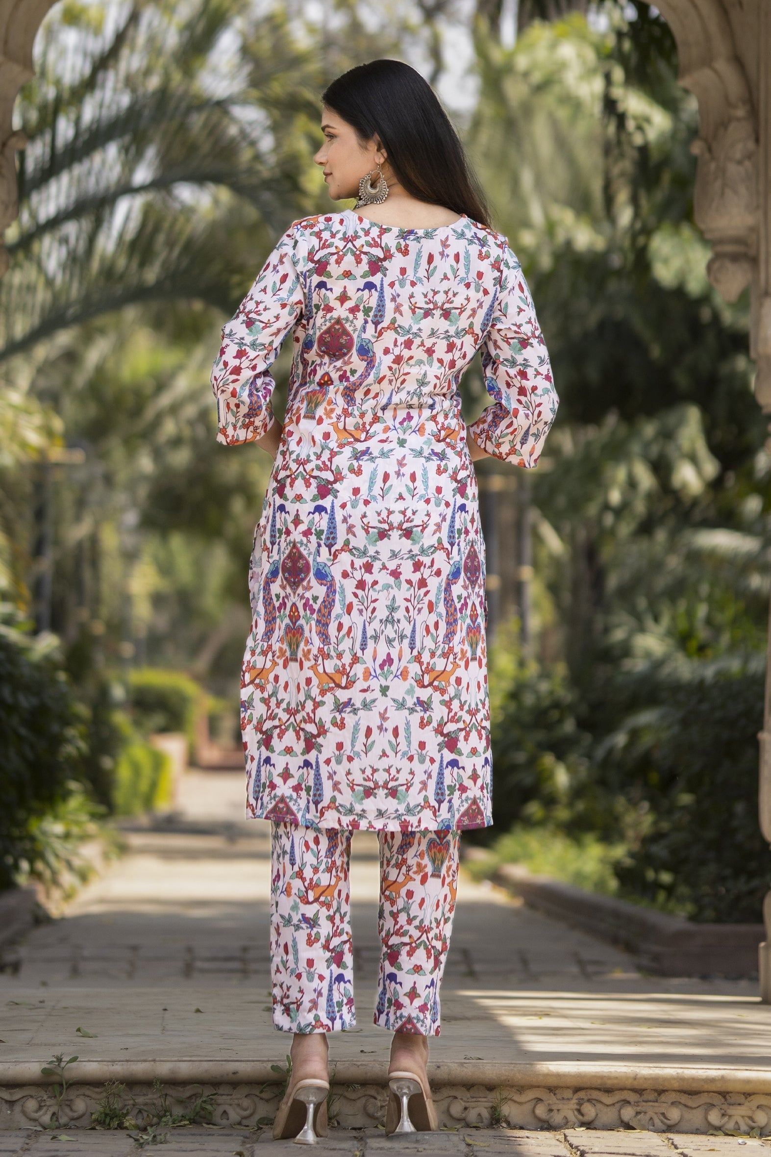 White Printed Muslin Straight Kurta Pants Set