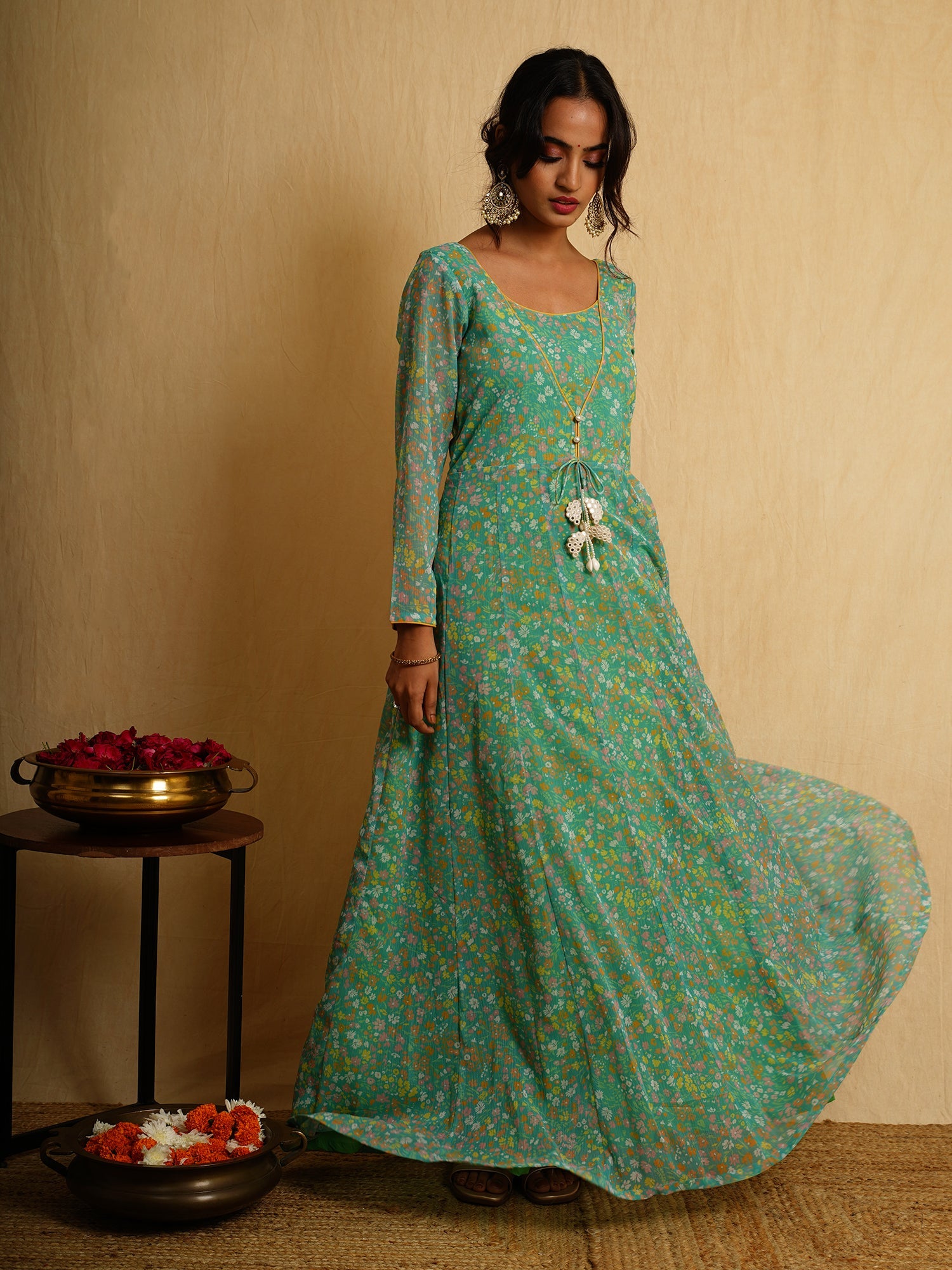 Beautiful Green Georgette Floral Print Anarkali Dress