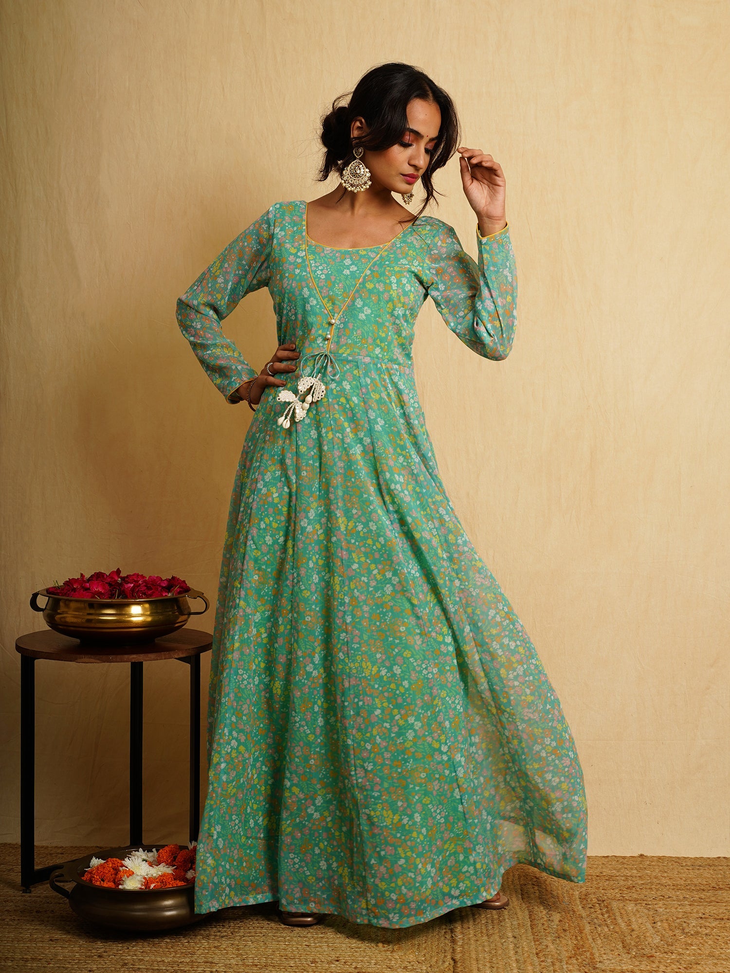 Beautiful Green Georgette Floral Print Anarkali Dress