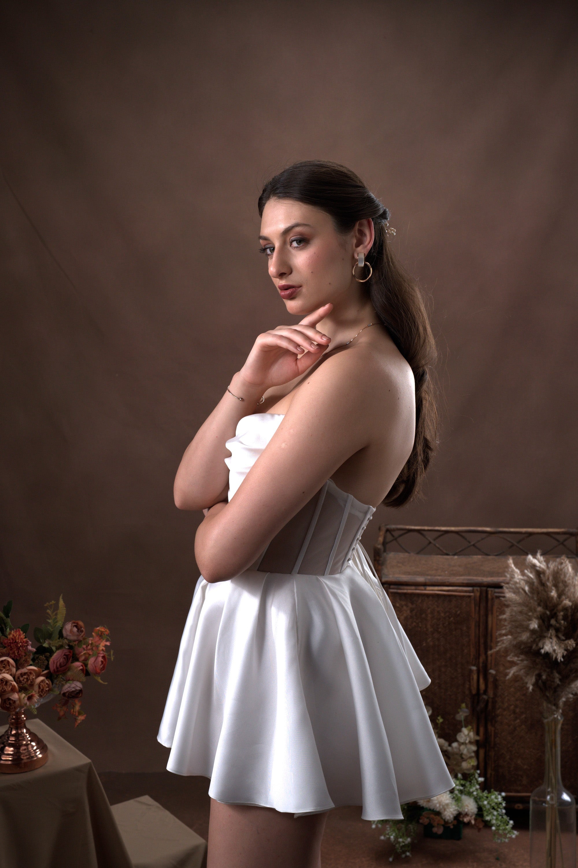 Gown with structured bodice and straight skirt