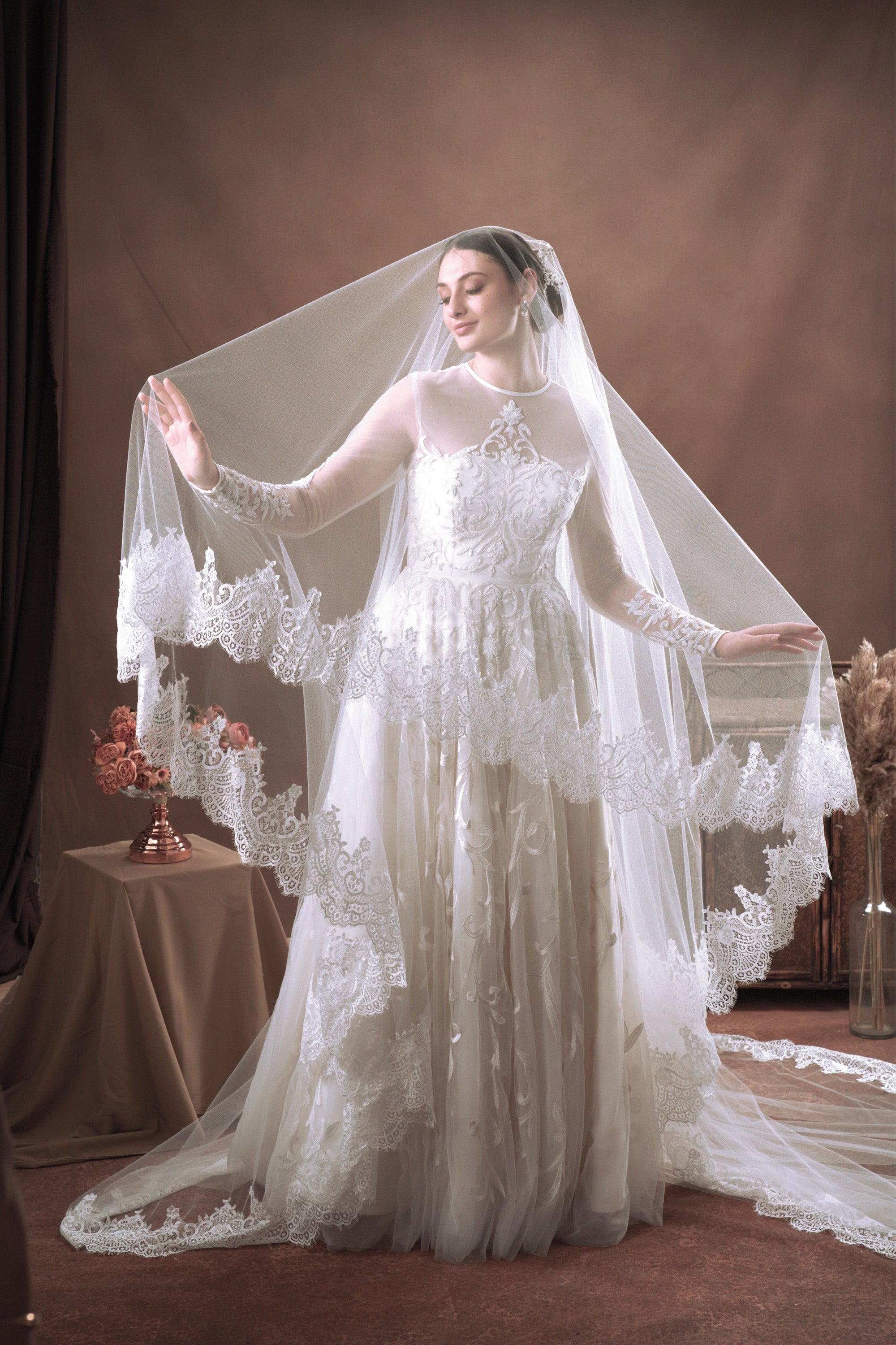 Gown with shaped bodice and softly flared skirt