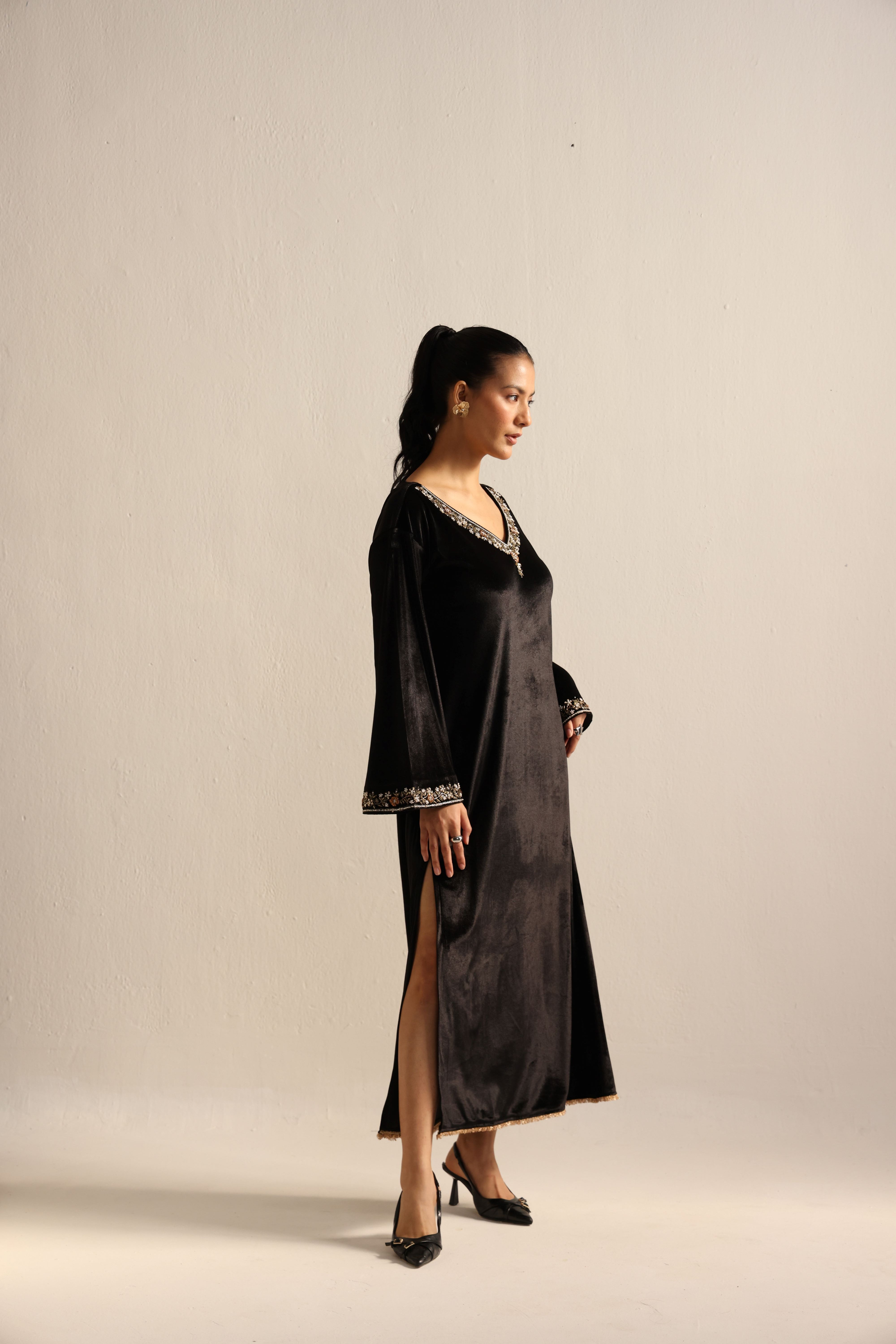 Black Velvet Caftan Kurta