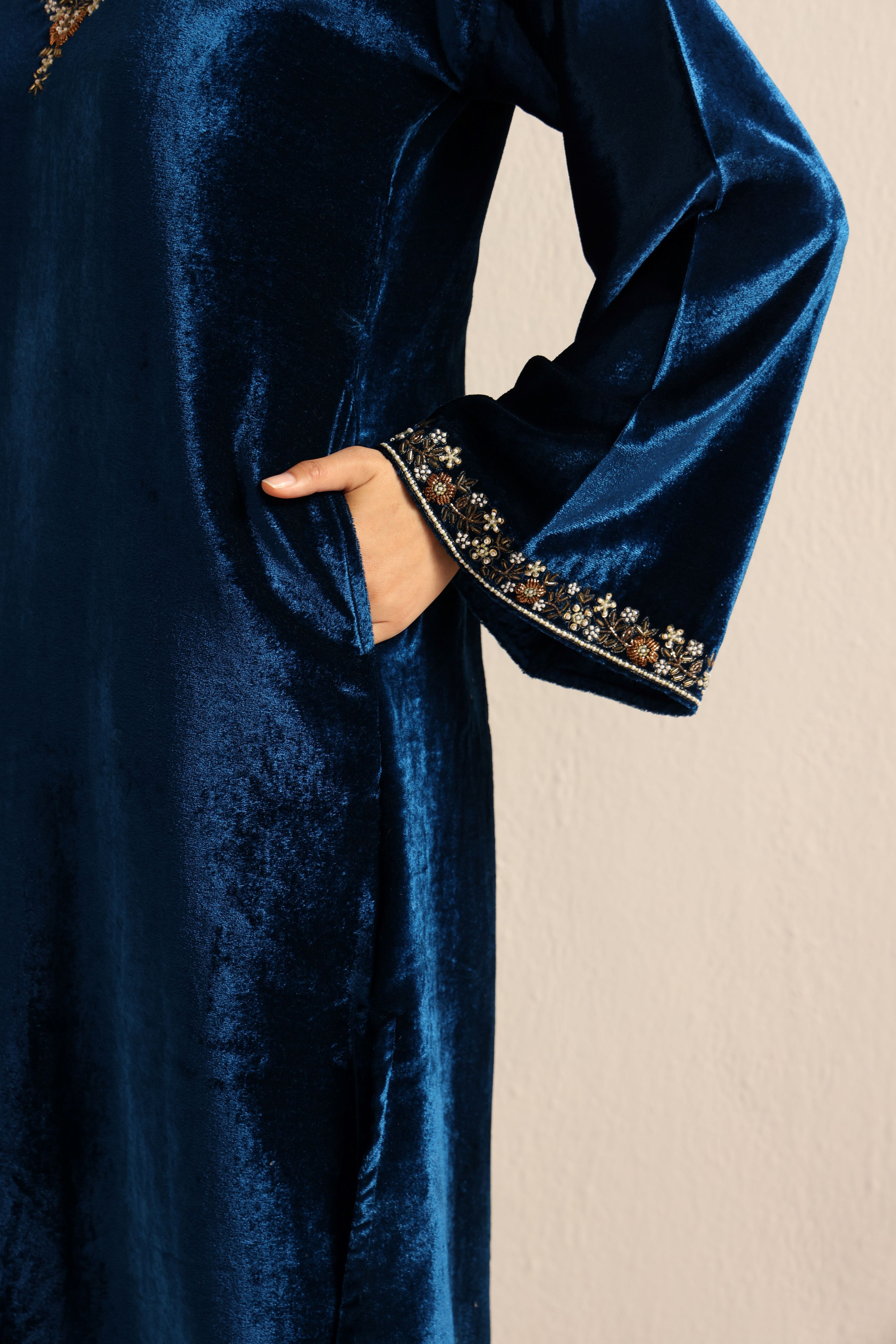 Blue Velvet Caftan Kurta