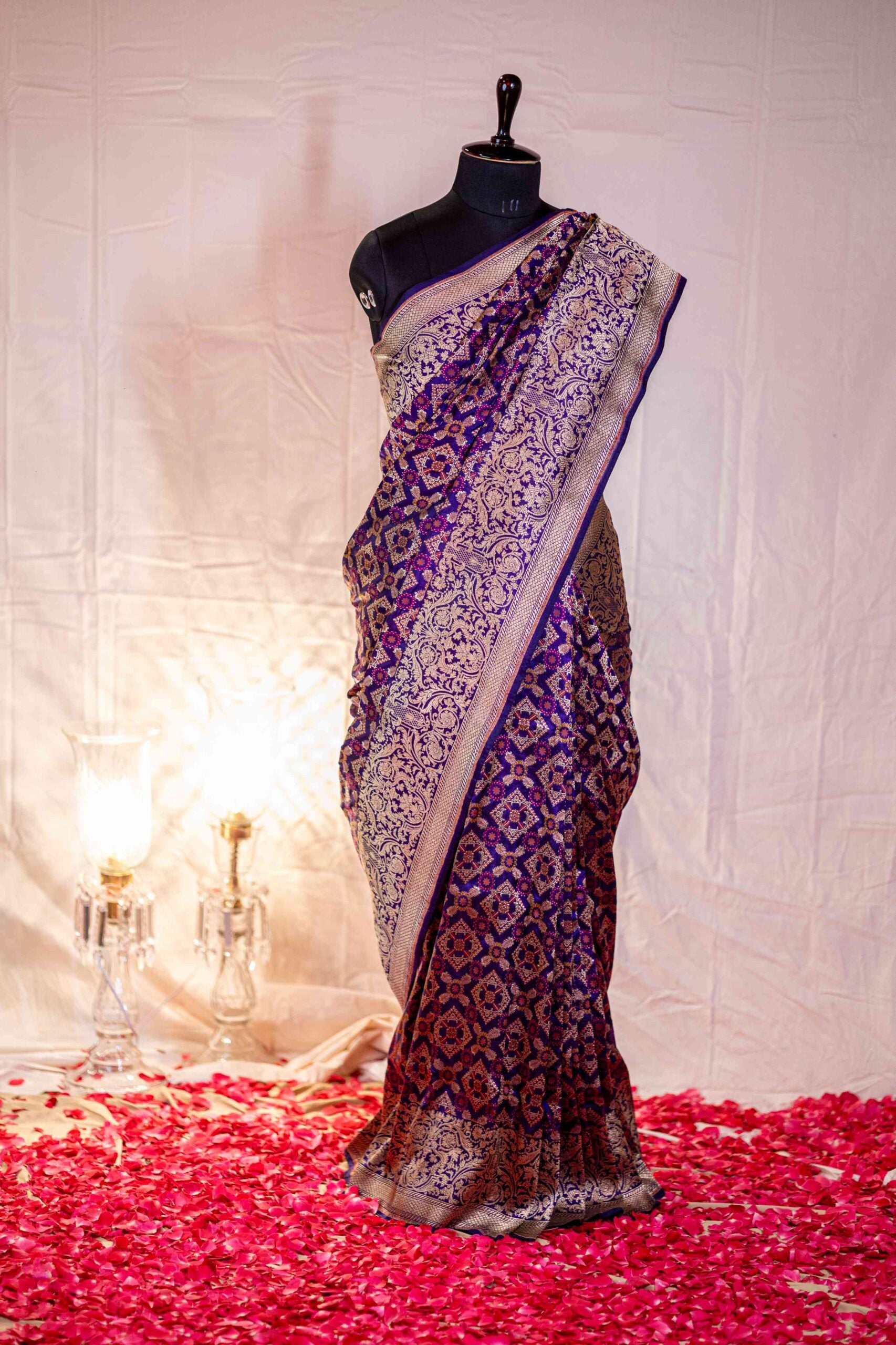 Royal Blue Benaras Silk Saree Multicolor Meenakari Embossed Border