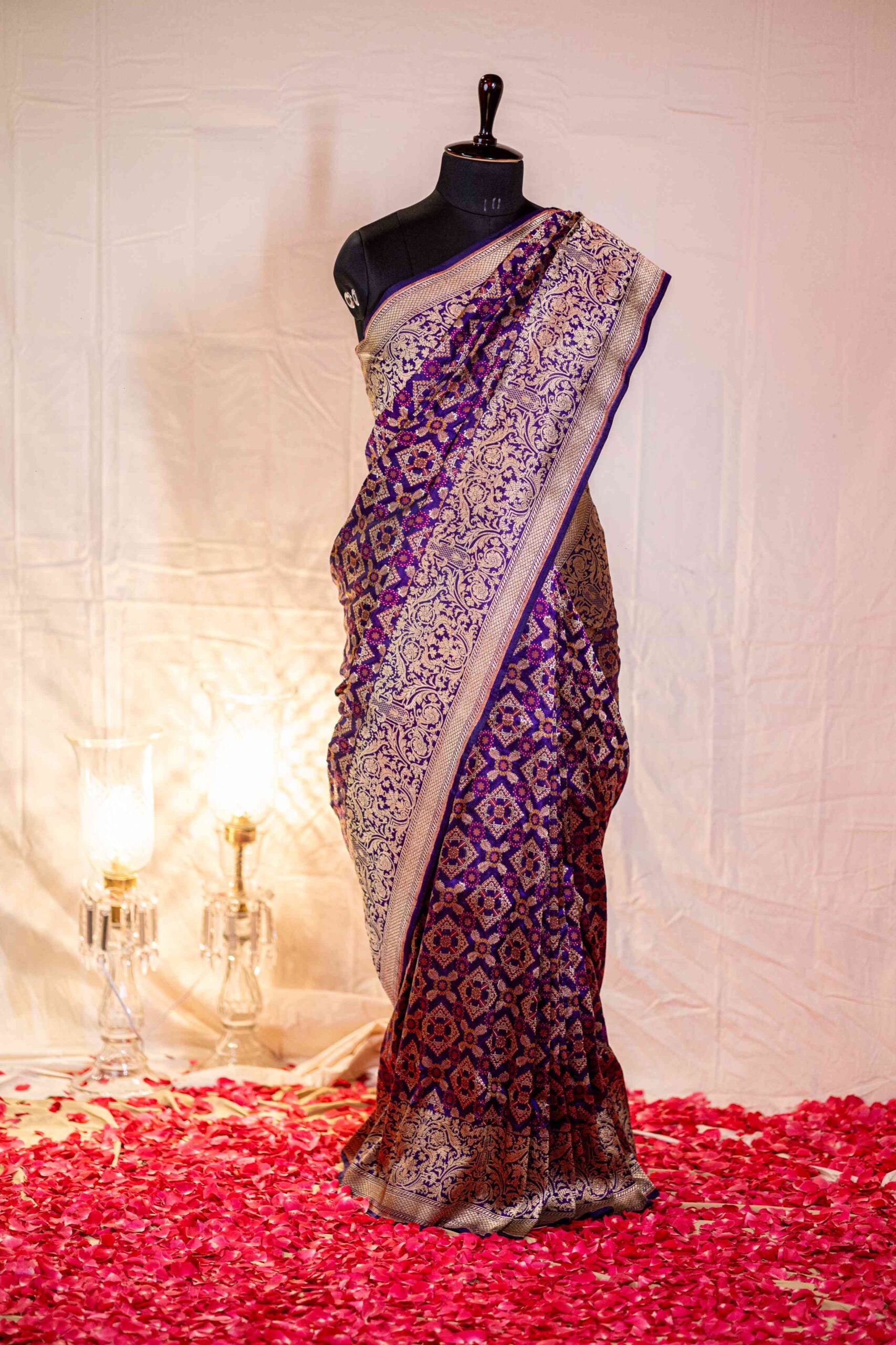 Royal Blue Benaras Silk Saree Multicolor Meenakari Embossed Border