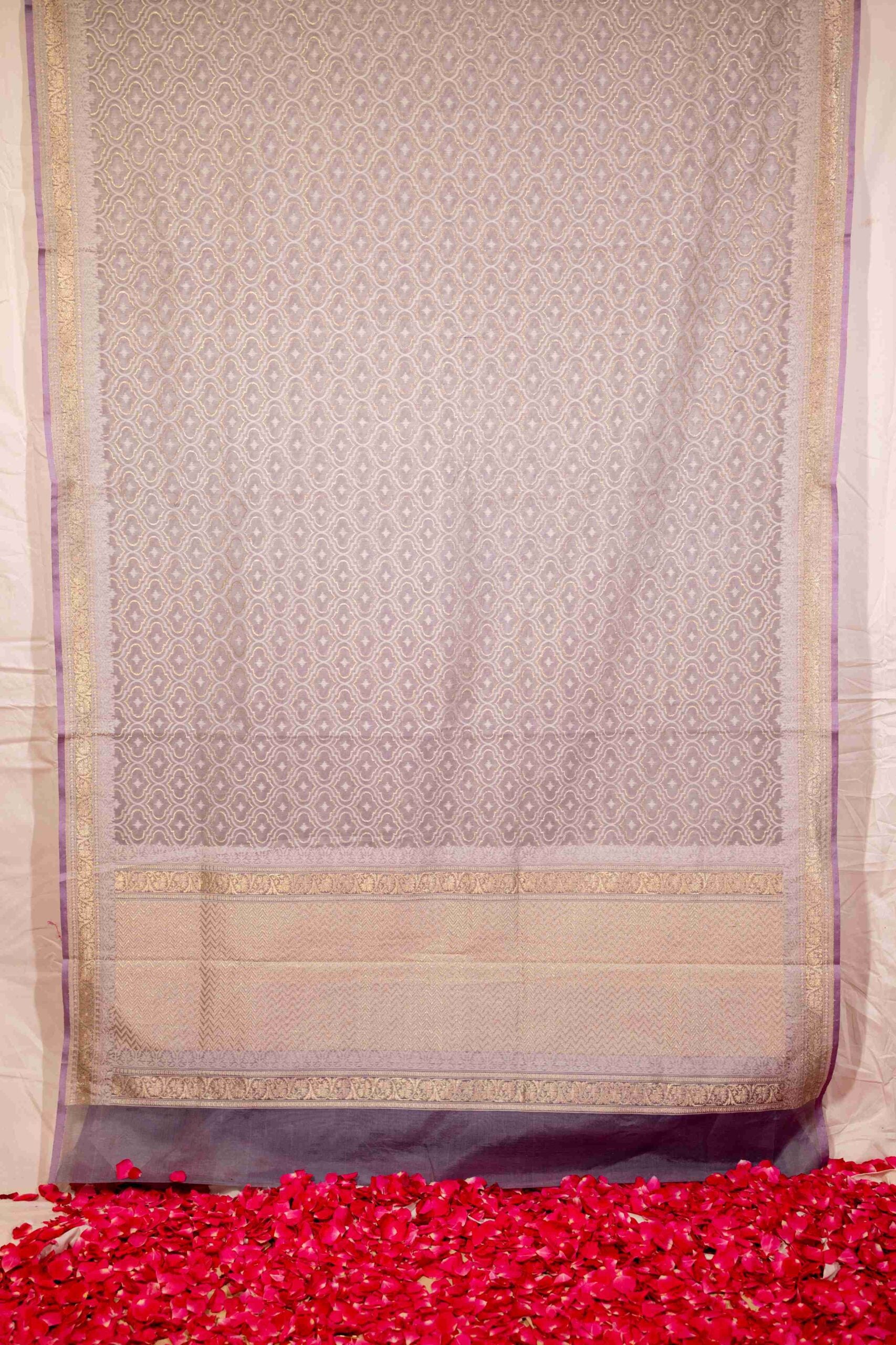 Grey White Summer Cotton Benaras Saree Moroccan Geometric Mosaic