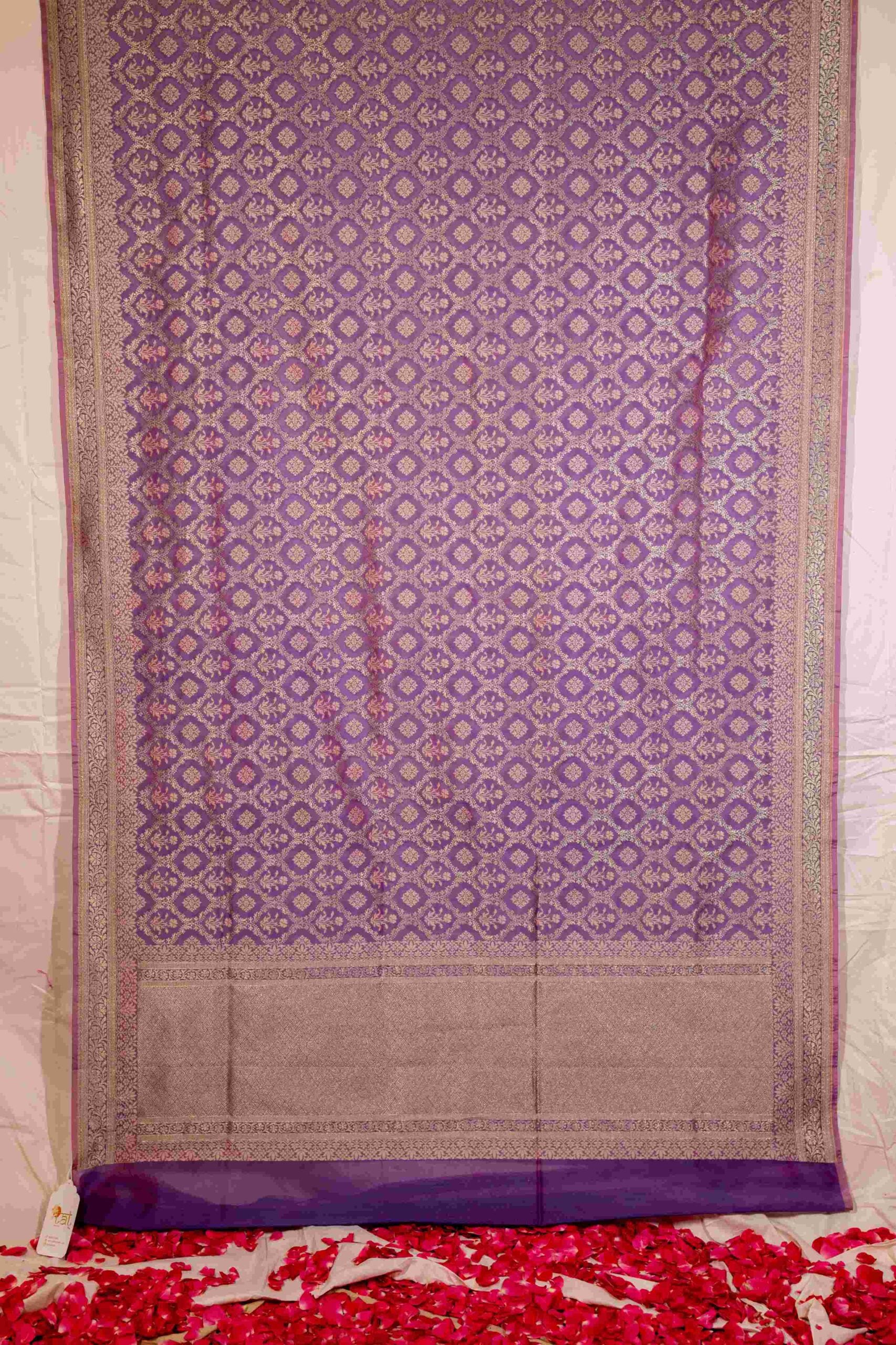 Purple Gold Summer Cotton Benaras Saree Geometric Pattern
