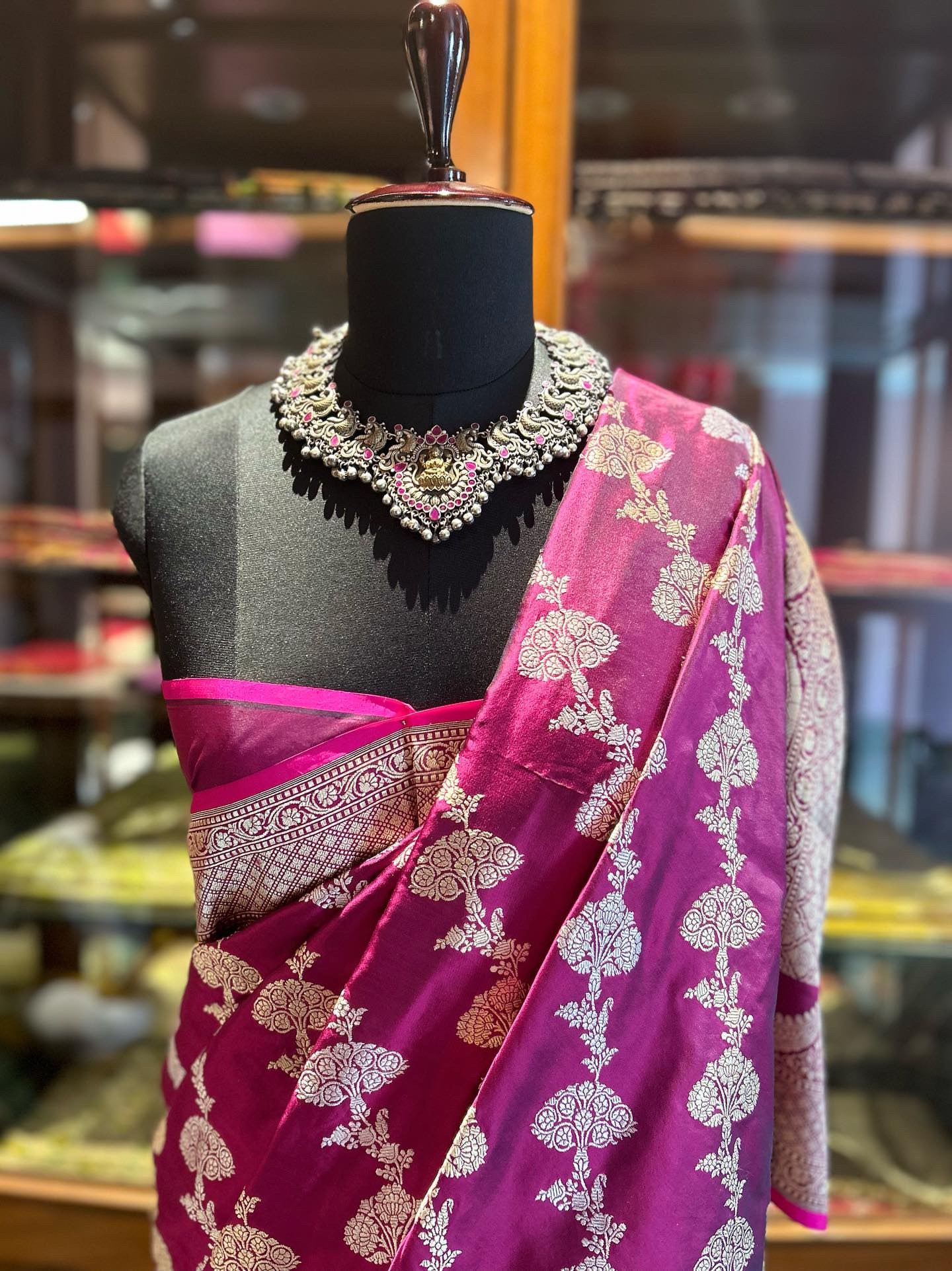 Deep Purple Benaras Silk Saree Ektara Sonaroopa Jaal Brocade Weave
