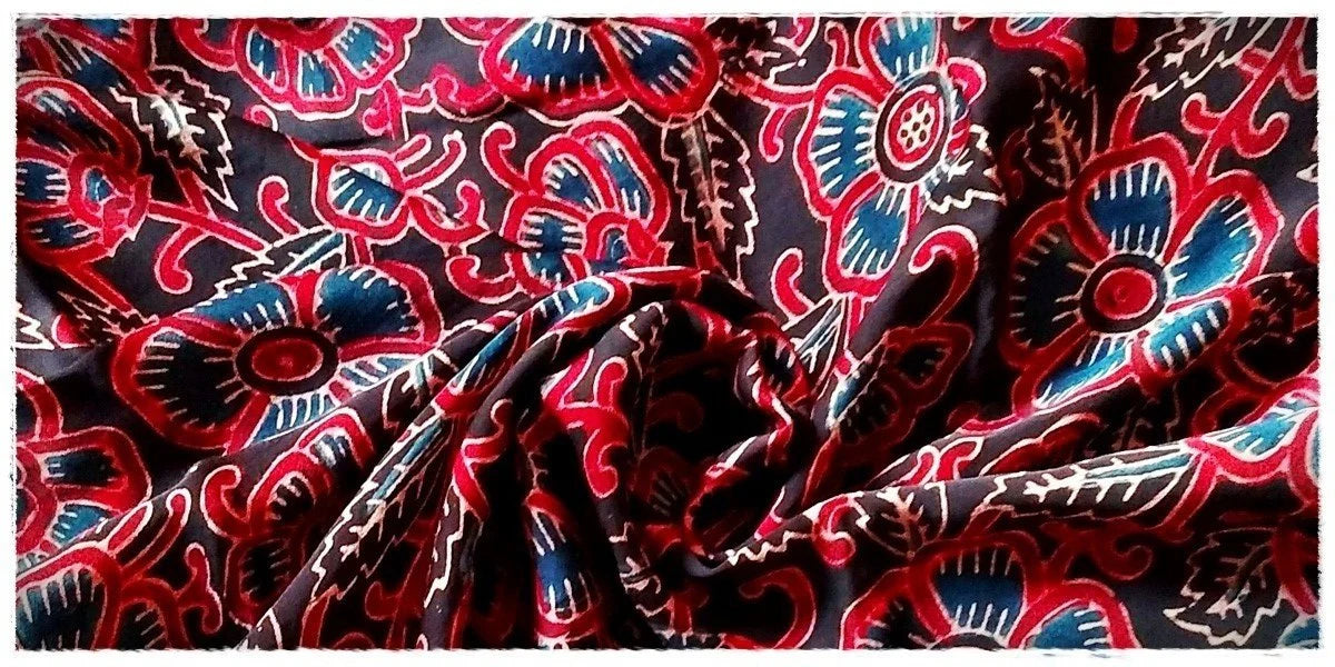 Blue Madder Red Black Modal Silk Ajrakh Handblock Saree Nature Inspired