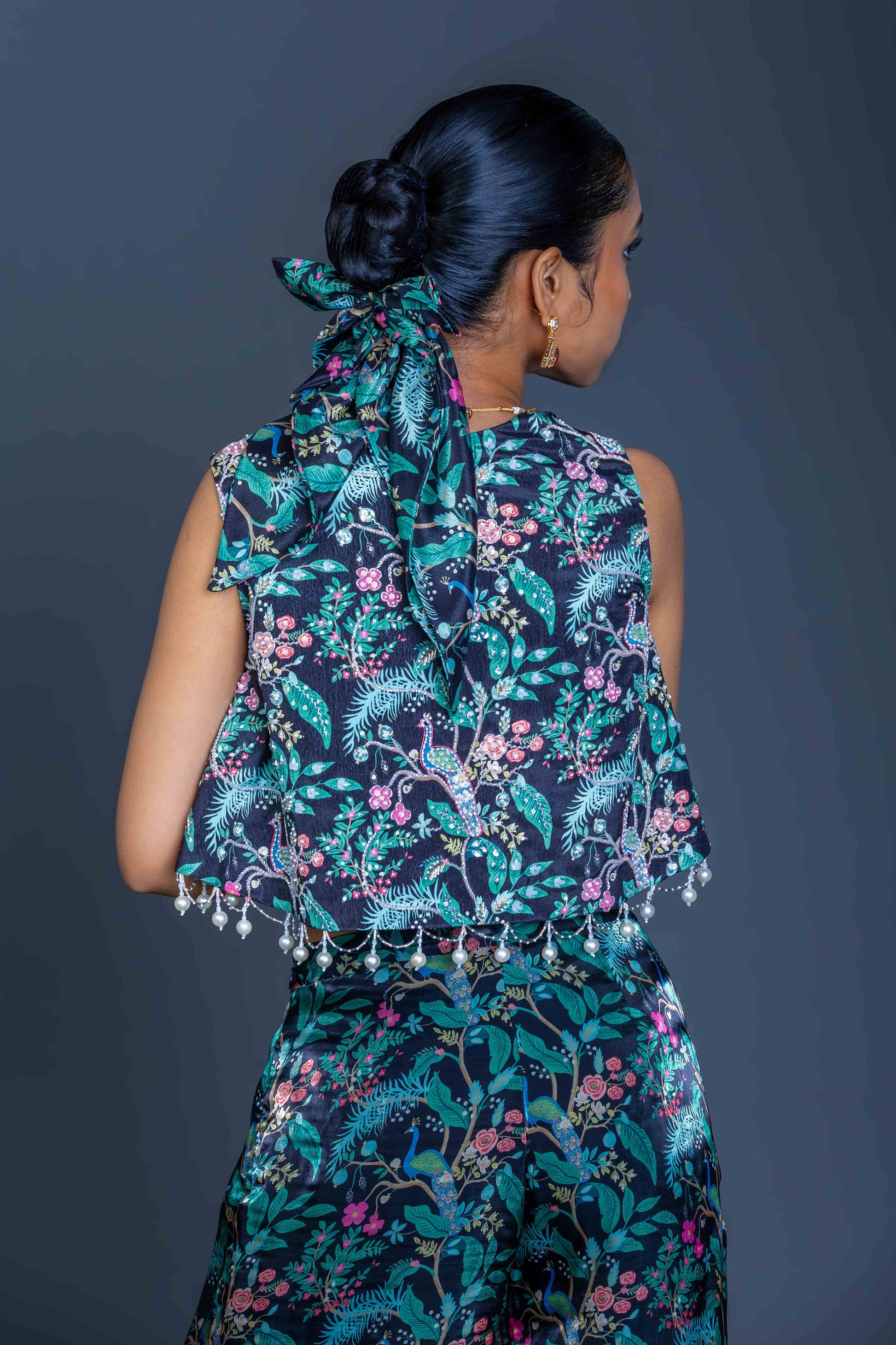 Midnight Floral Embroidered Cape Palazzo Co-ord Set