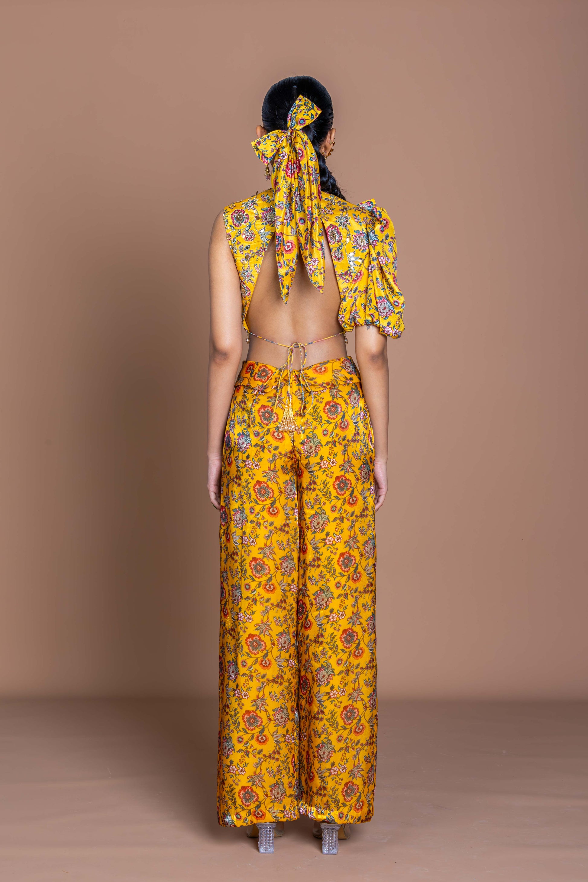 Marigold Yellow Asymmetric Draped Kurta & Layered Palazzo Set