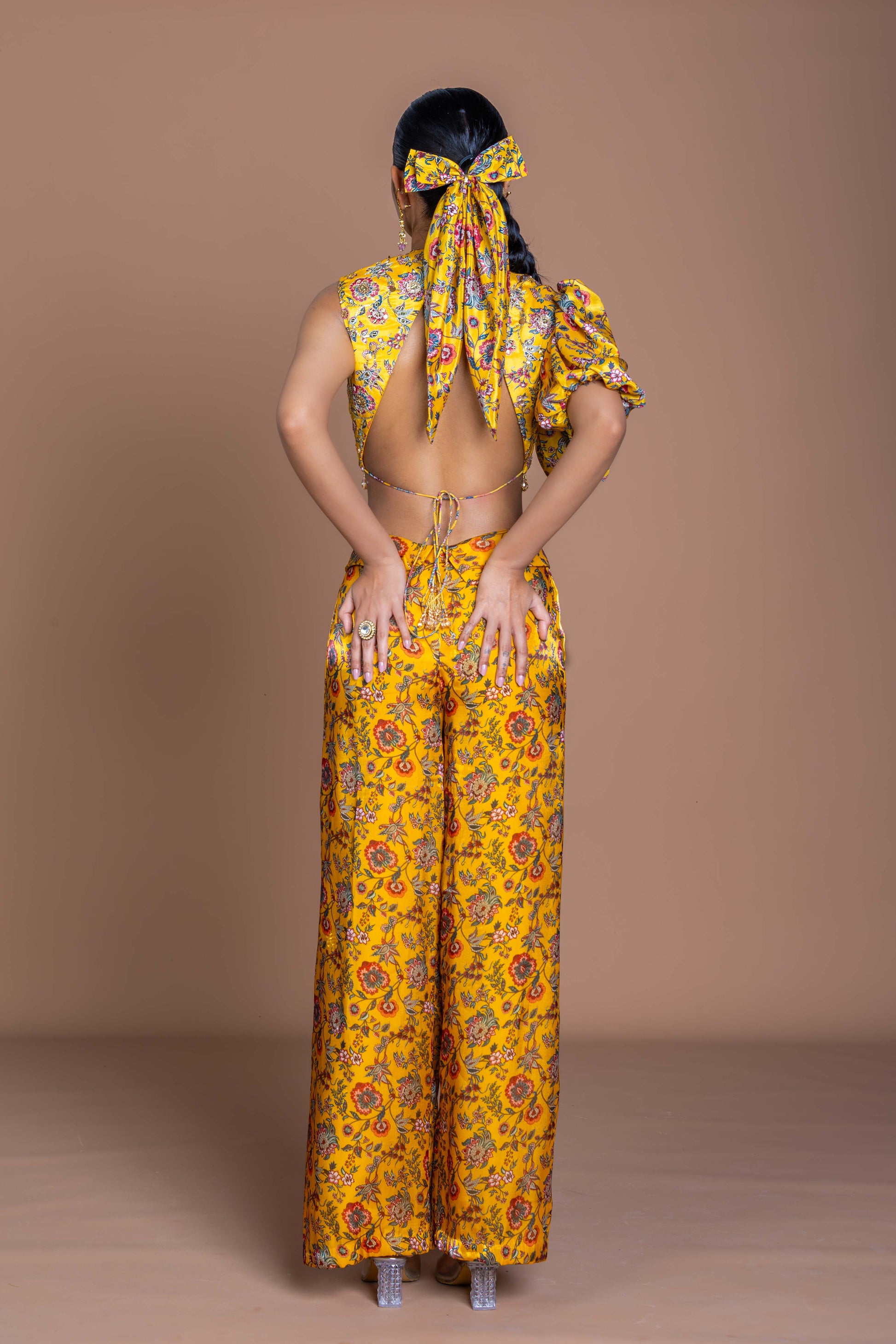 Marigold Yellow Asymmetric Draped Kurta & Layered Palazzo Set