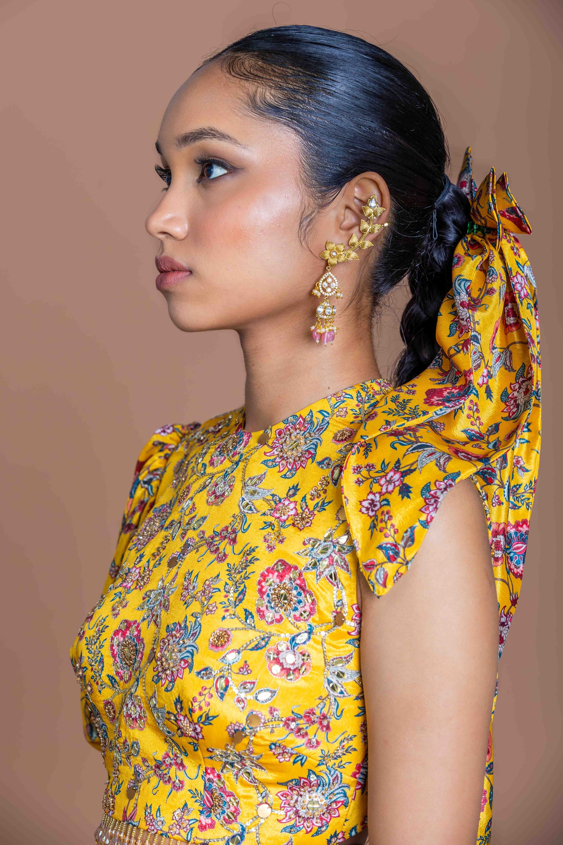 Marigold Yellow Asymmetric Draped Kurta & Layered Palazzo Set