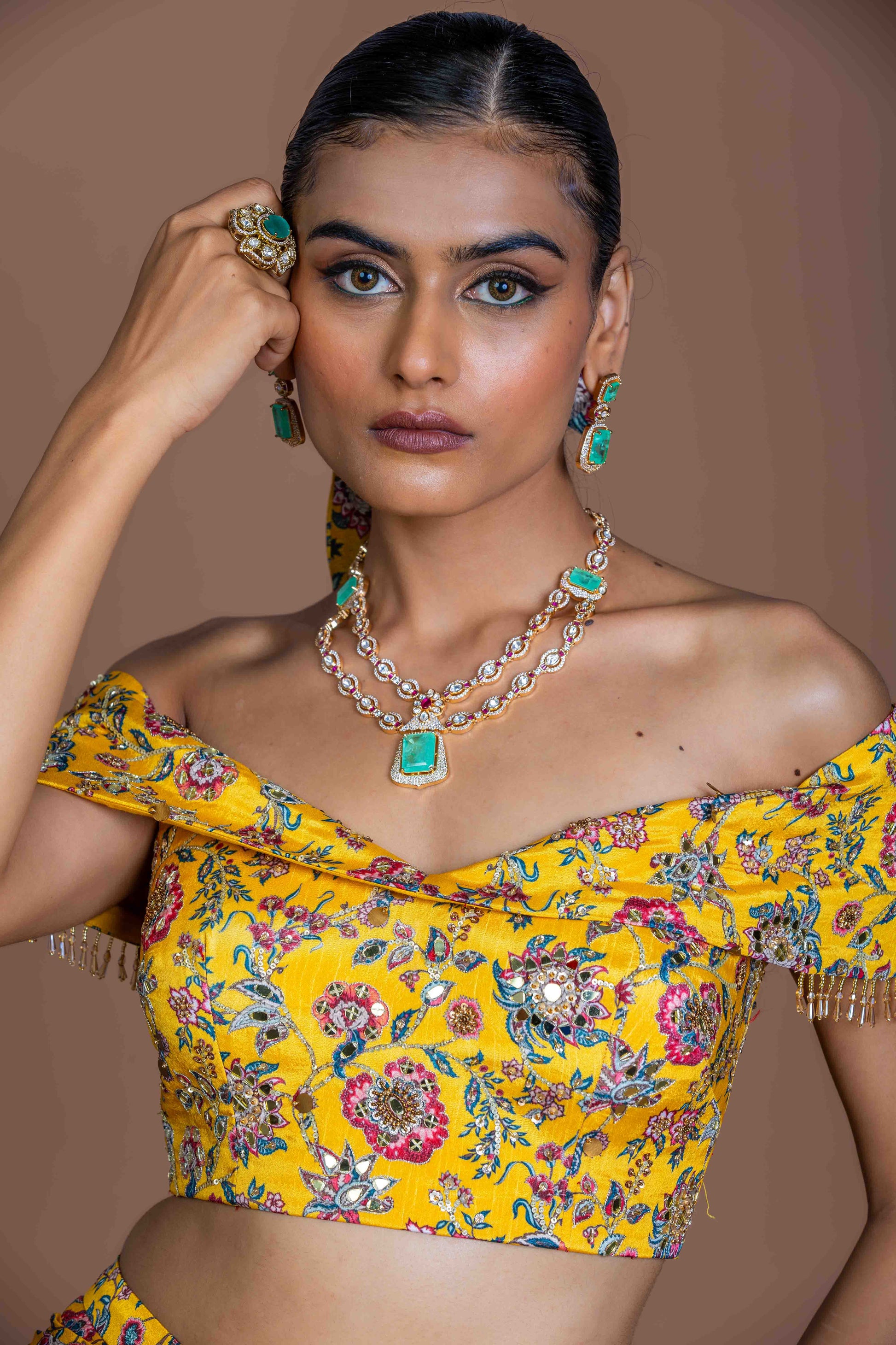 Sunshine Yellow Floral Off-Shoulder Top & Mermaid Skirt Set