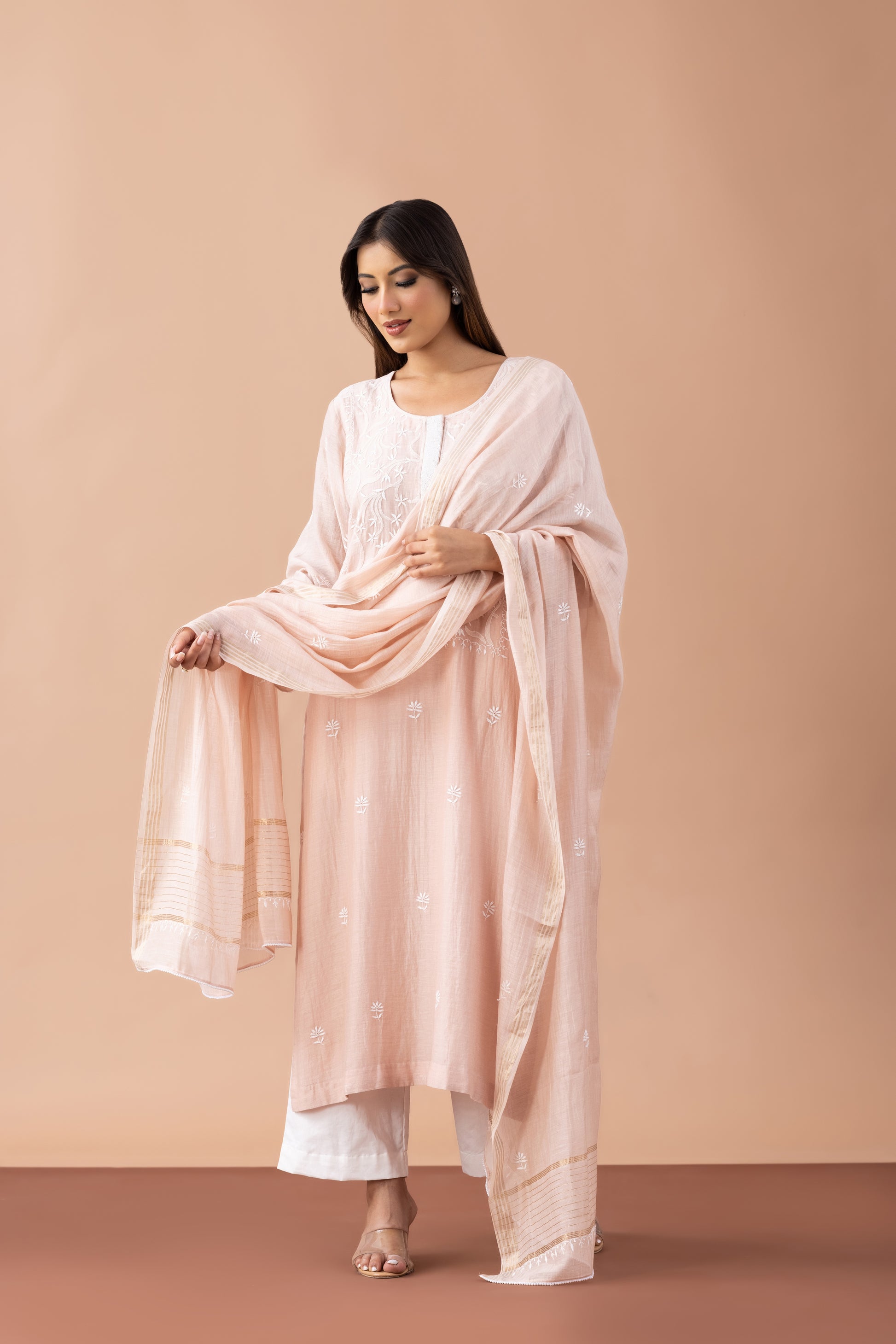 GULBAHAR  MUL CHANDERI KURTA SETRASPBERRY