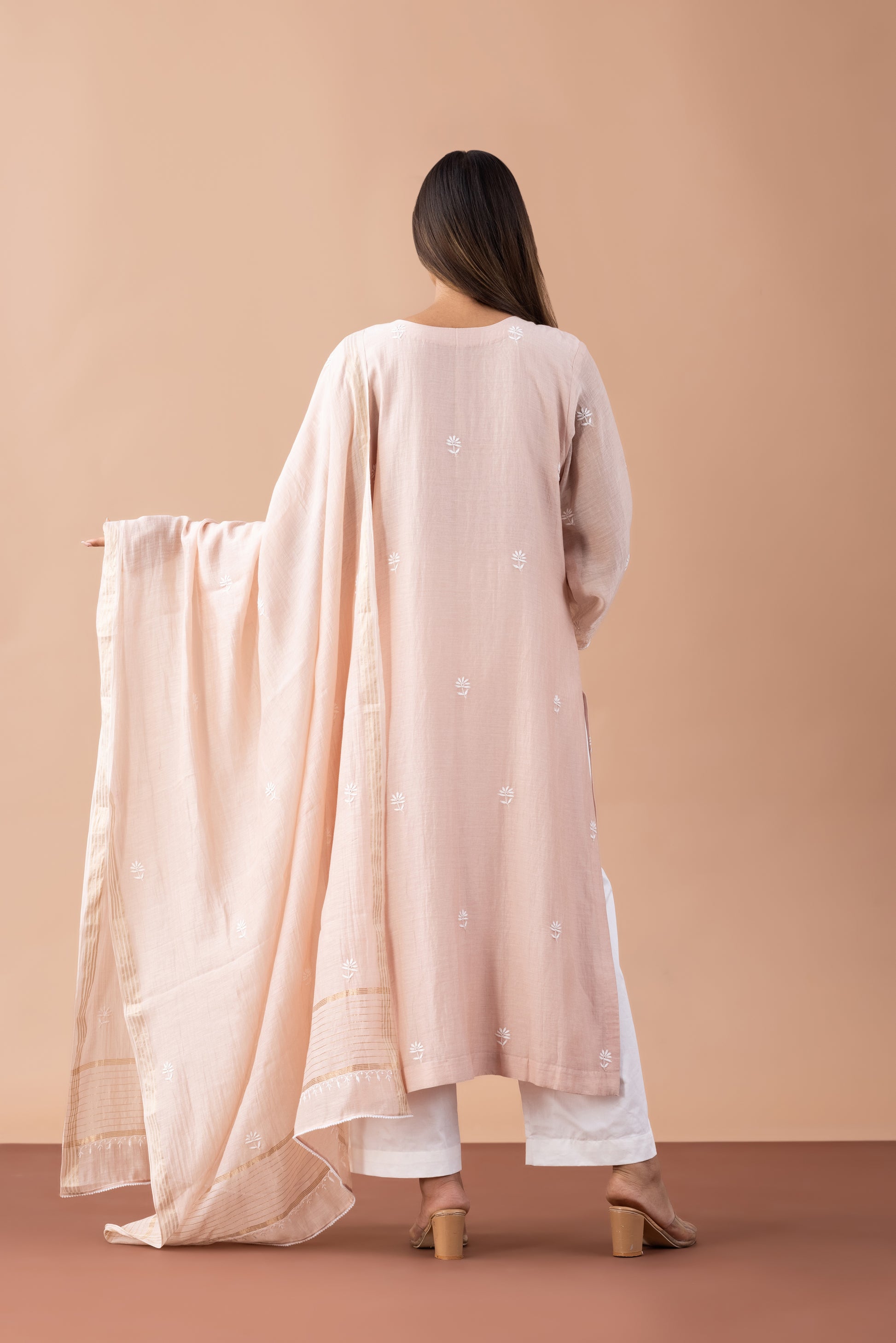 GULBAHAR  MUL CHANDERI KURTA SETRASPBERRY