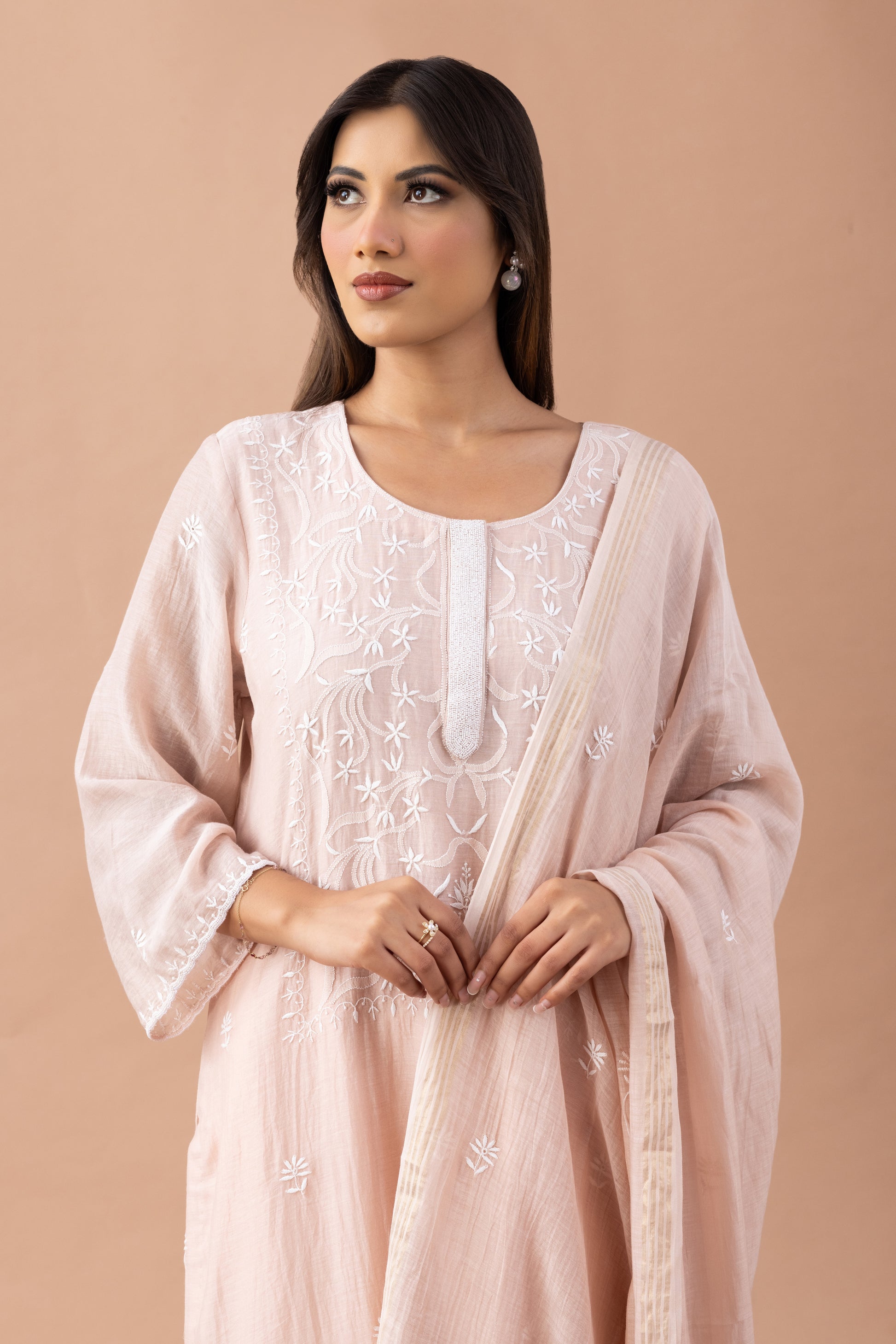 GULBAHAR  MUL CHANDERI KURTA SETRASPBERRY