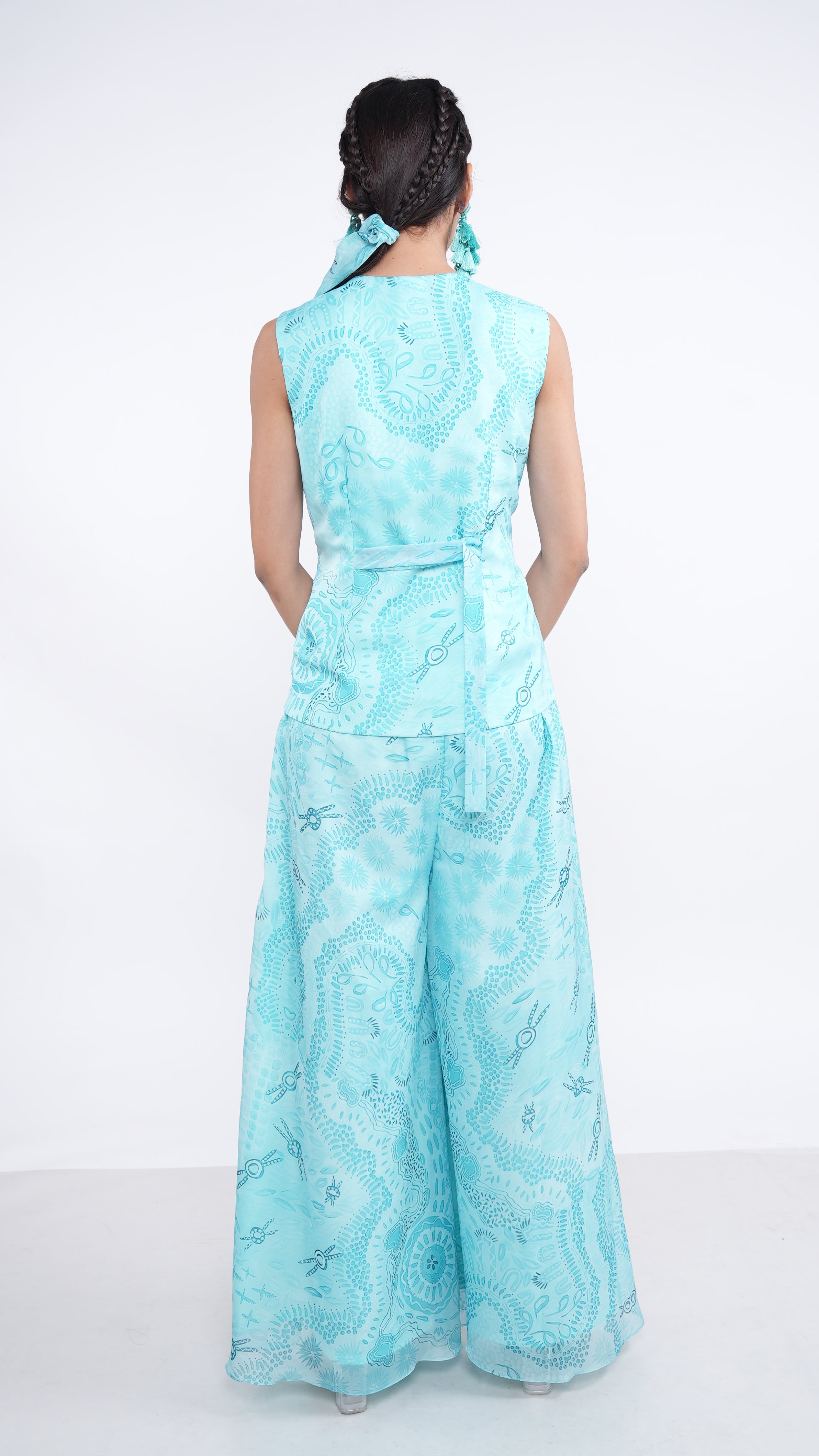 Poetic Blue Organza Zeren Waistcoat & Ruffle Palazzo Set