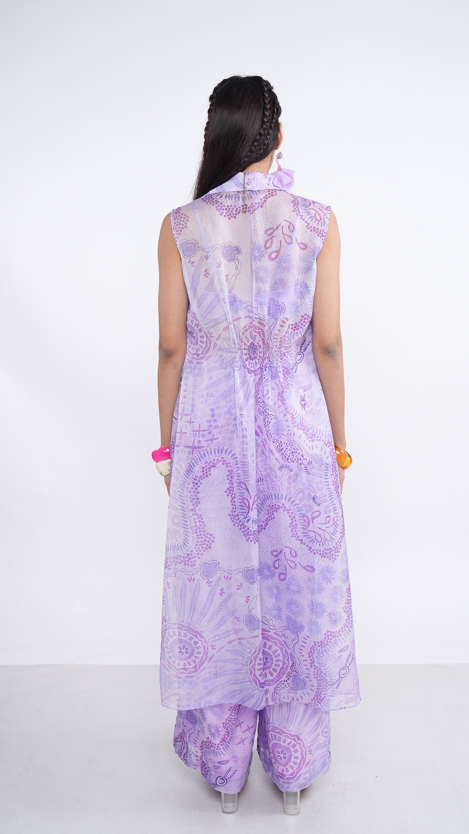 Breezy Purple Organza Thera Sequin Jacket Bustier & Pants Set