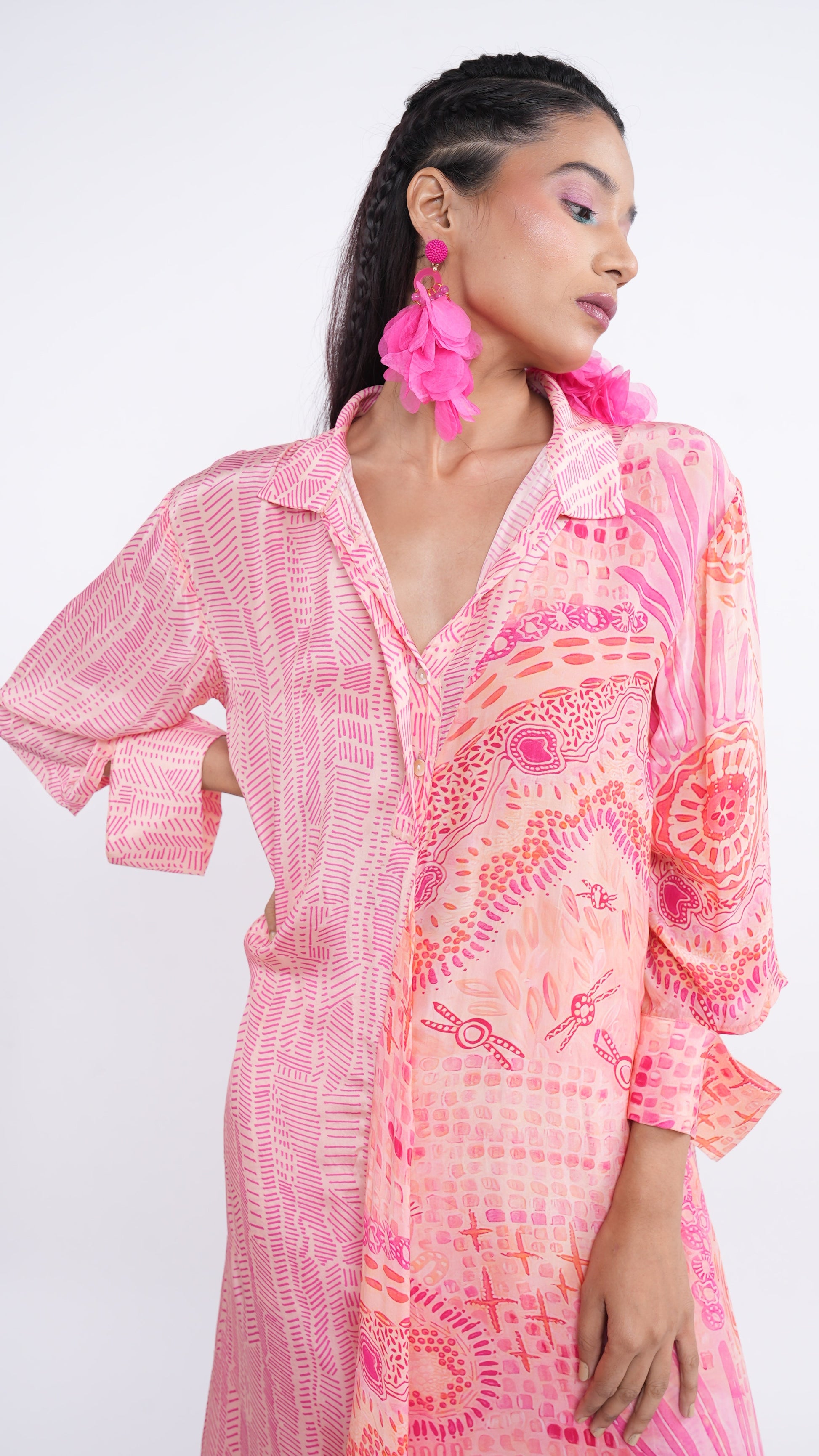 Vibrant Pink Crepe Oriana Geometric Print Kurta & Pants Set