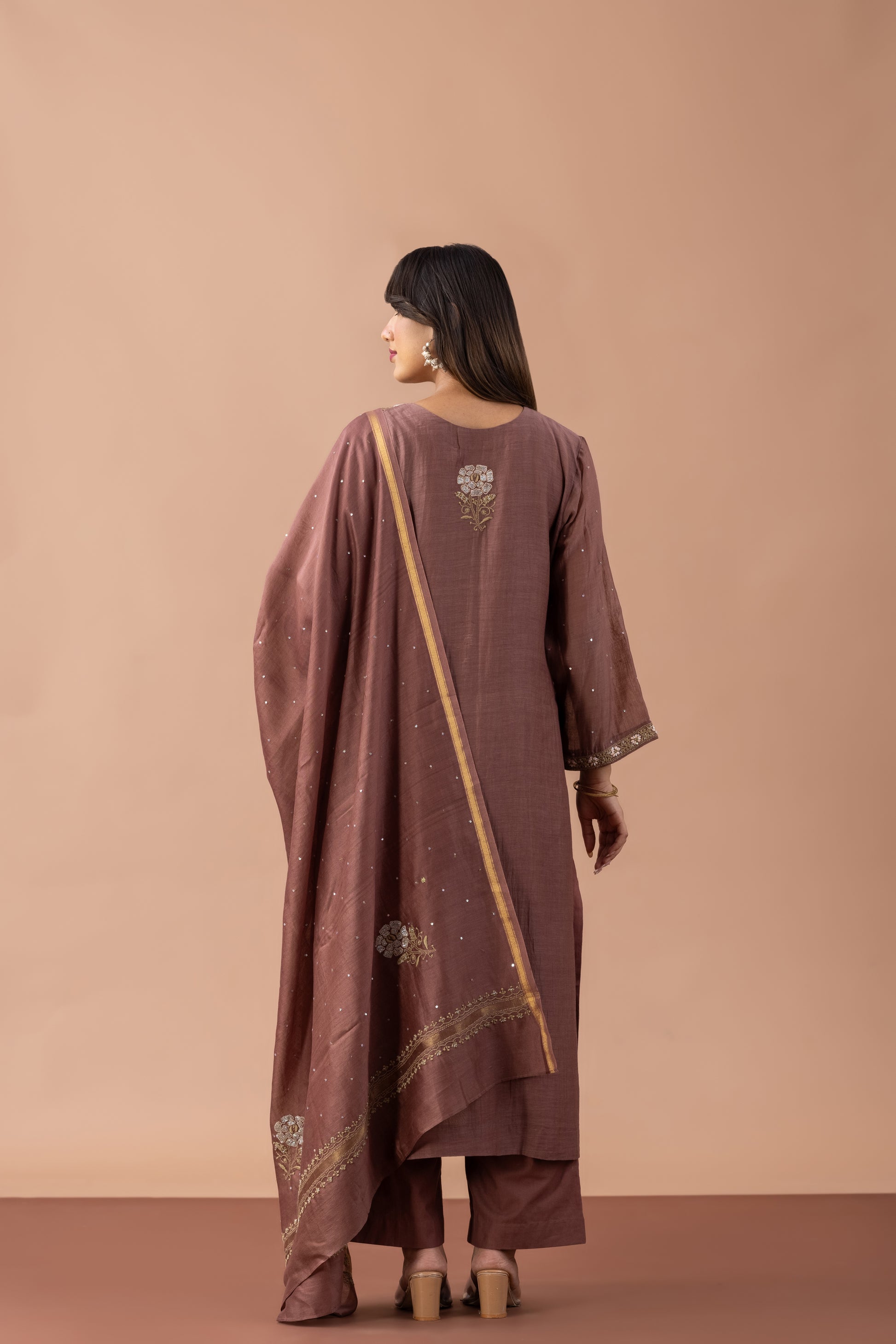 INAYAT MUL CHANDERI KURTA SET BROWN