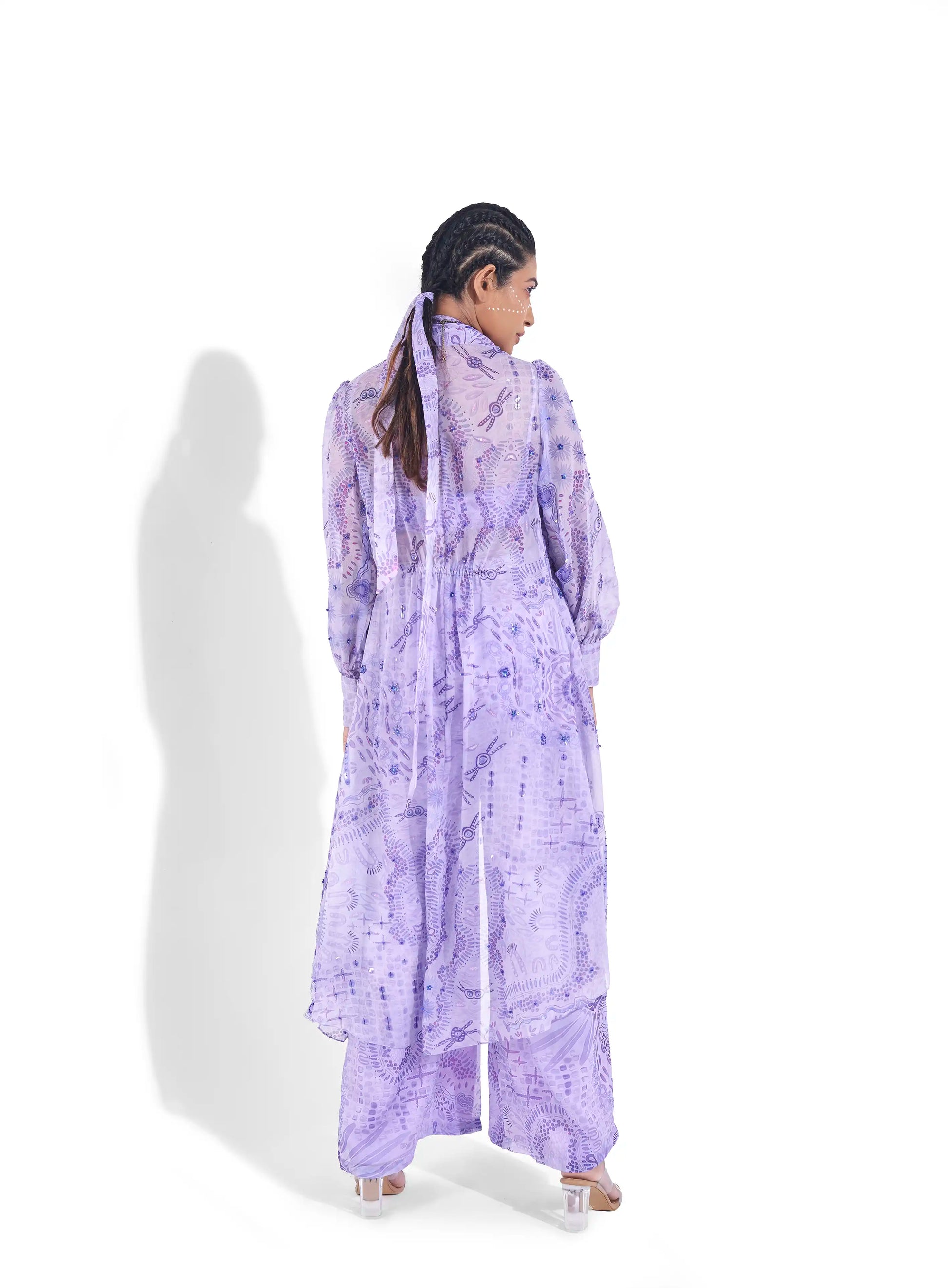 Coordinating Purple Electric Organza Lura Printed High Waisted Pants