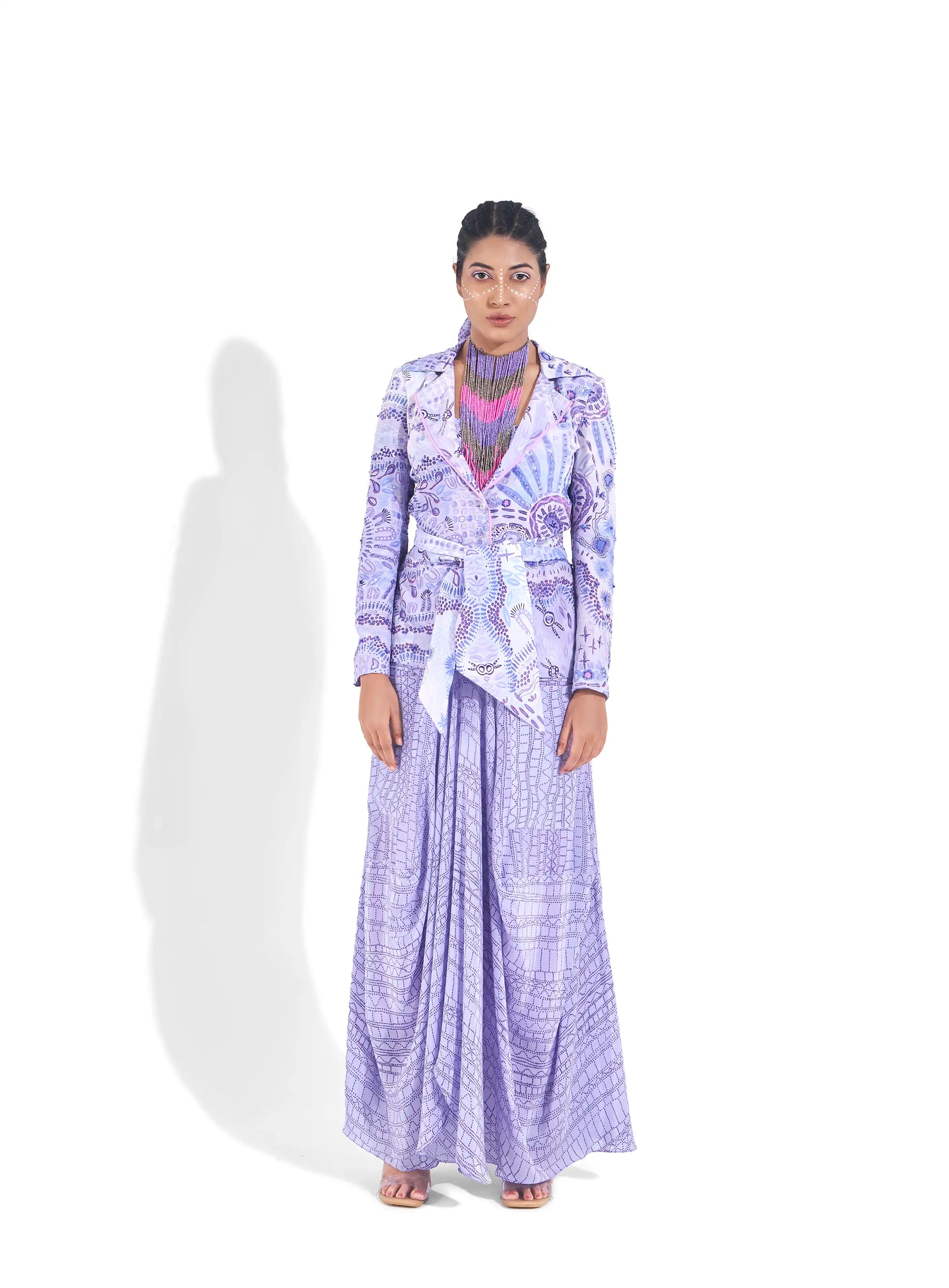 Flowy Purple Electric Crepe Nari Printed Skirt